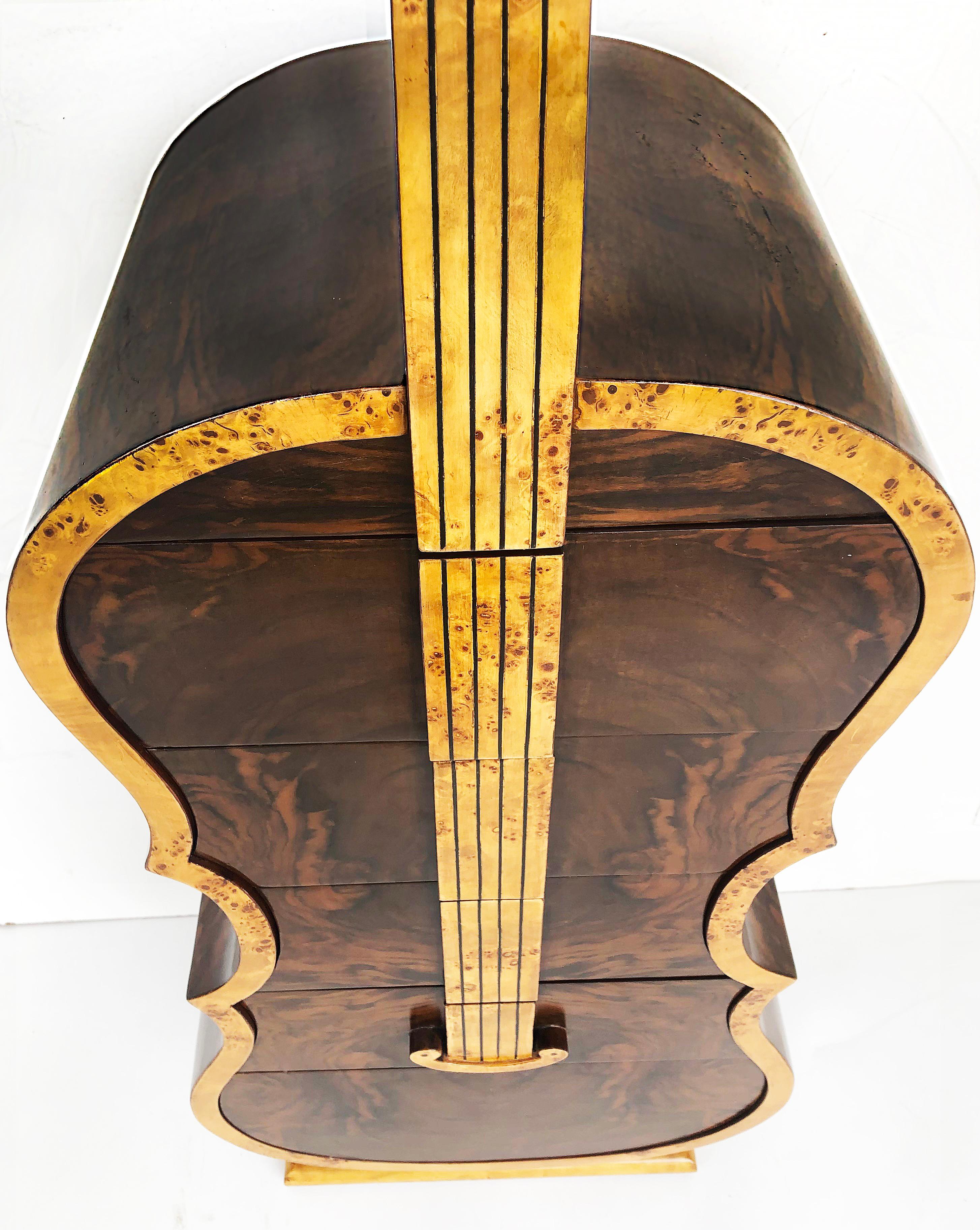 Art Deco-Style Whimsical Burl Wood Cello Shaped Cabinet with Secret Compartment 11