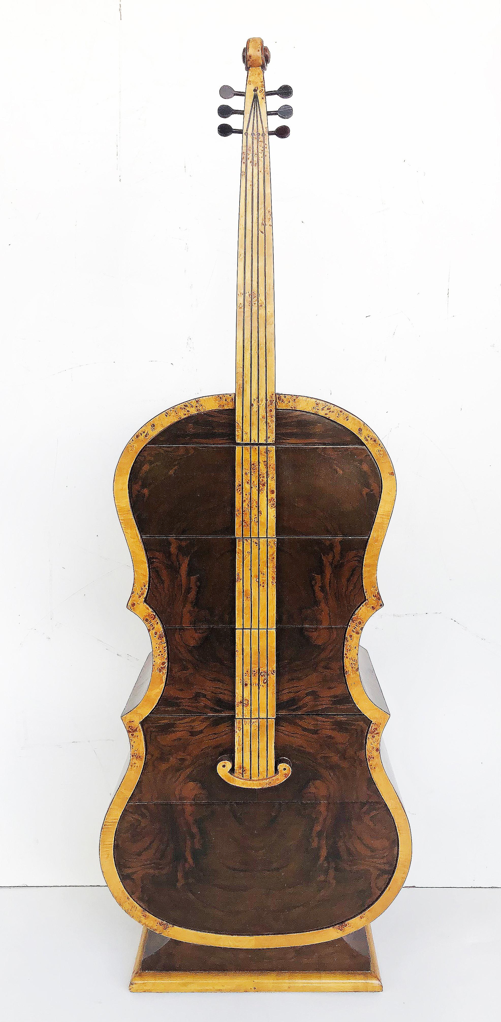 Ebonized Art Deco-Style Whimsical Burl Wood Cello Shaped Cabinet with Secret Compartment