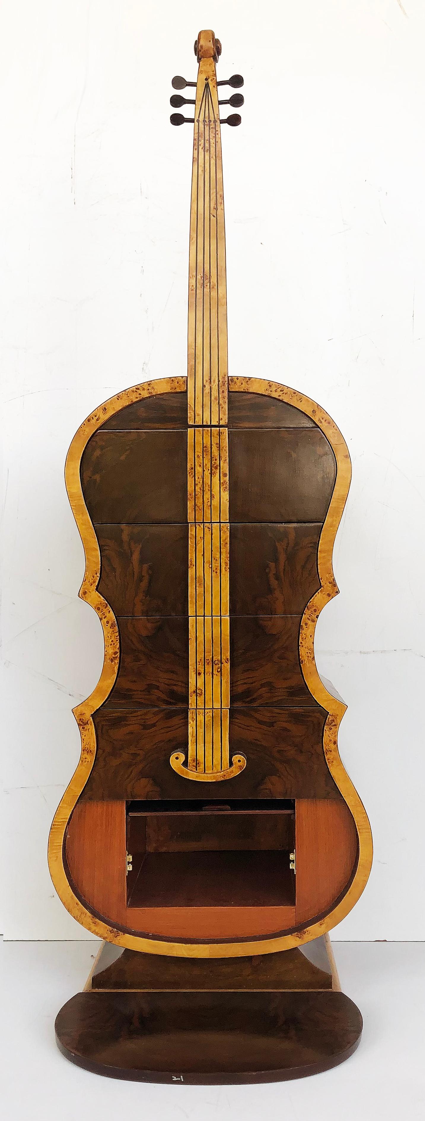 Art Deco-Style Whimsical Burl Wood Cello Shaped Cabinet with Secret Compartment 1