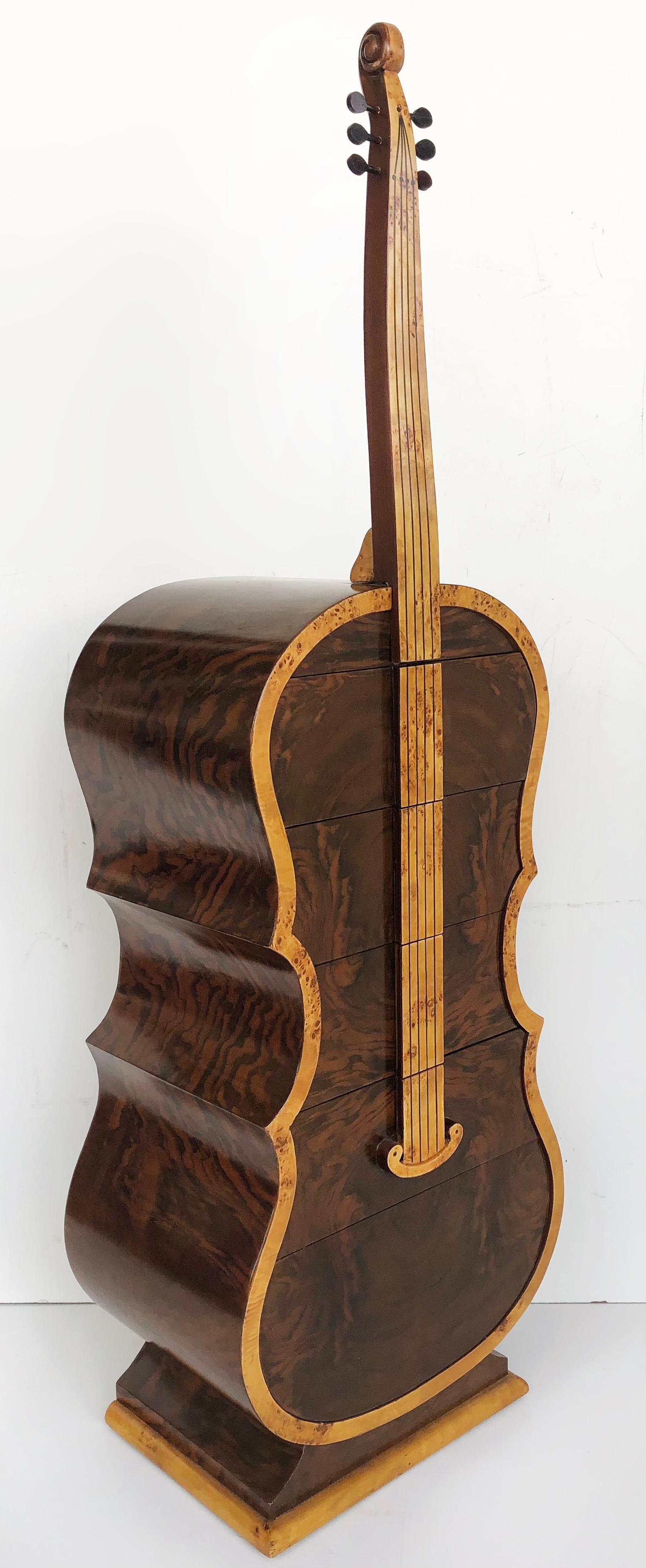 Art Deco-Style Whimsical Burl Wood Cello Shaped Cabinet with Secret Compartment 2