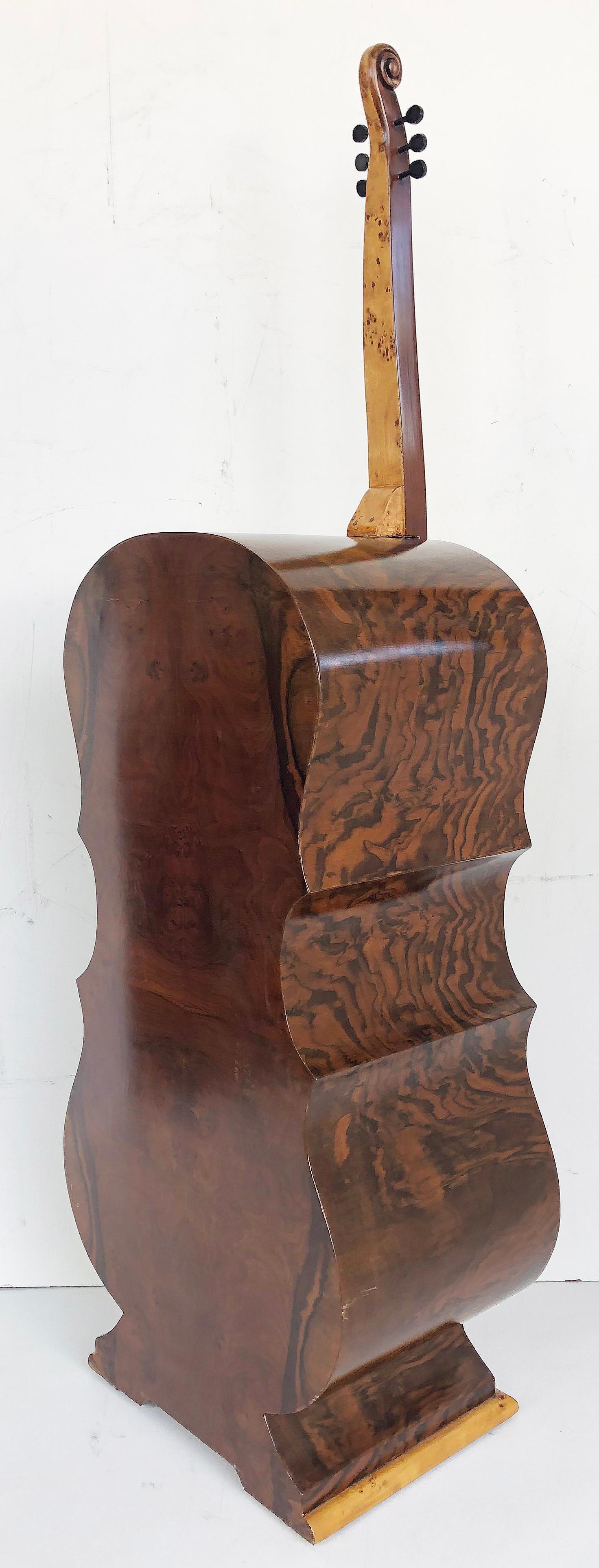 Art Deco-Style Whimsical Burl Wood Cello Shaped Cabinet with Secret Compartment 4