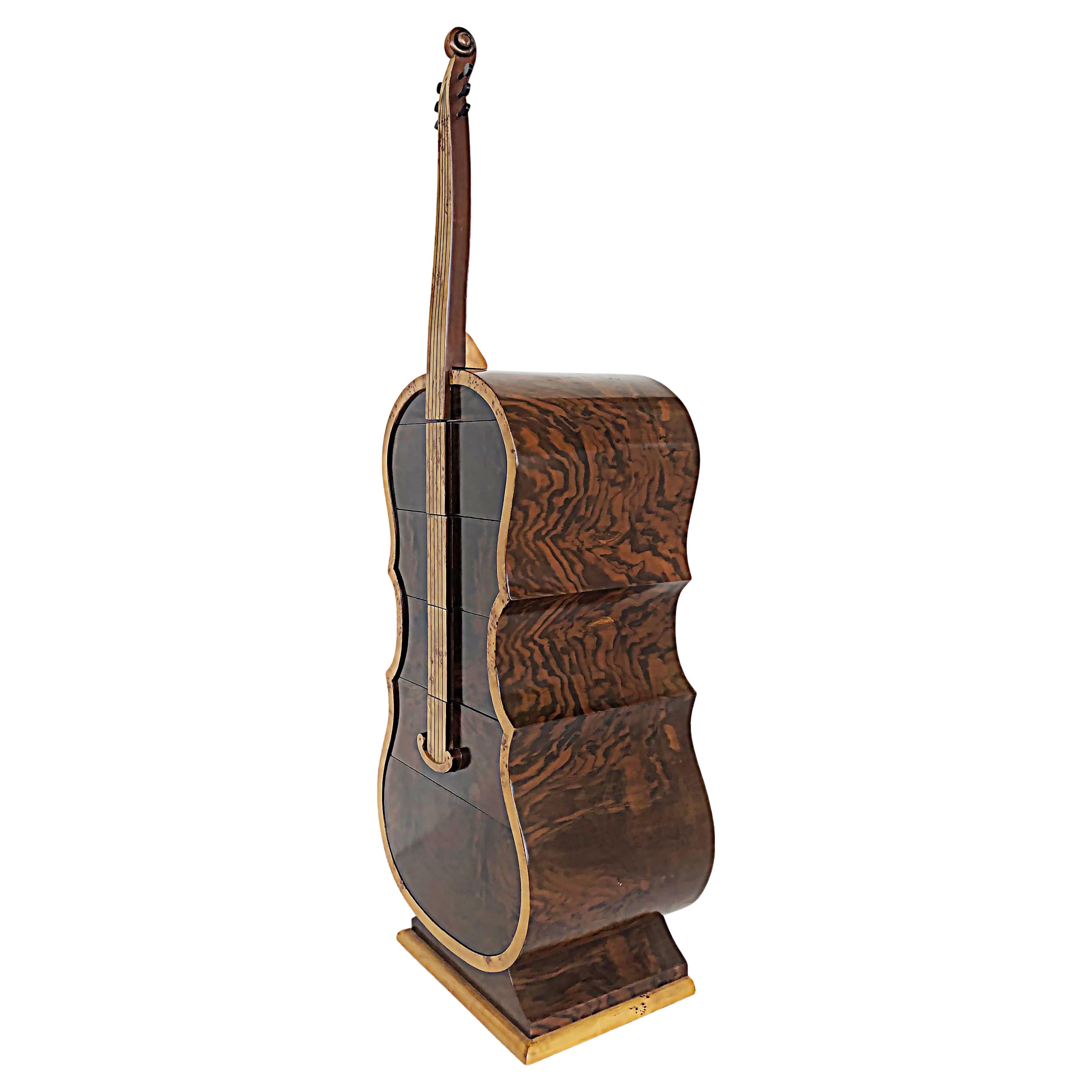 Art Deco-Style Whimsical Burl Wood Cello Shaped Cabinet with Secret Compartment