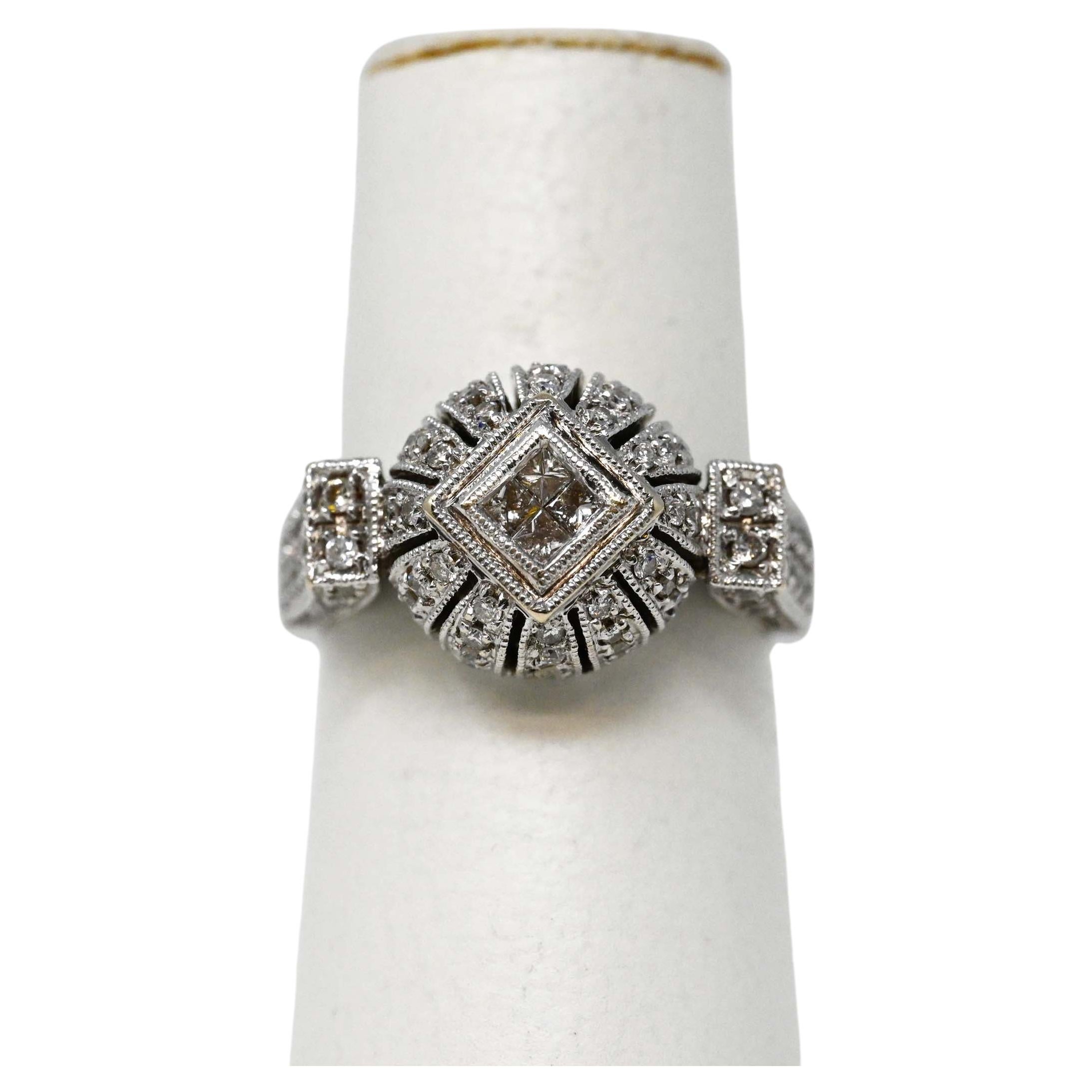 Art Deco Style White 18k Gold Ladies Ring
