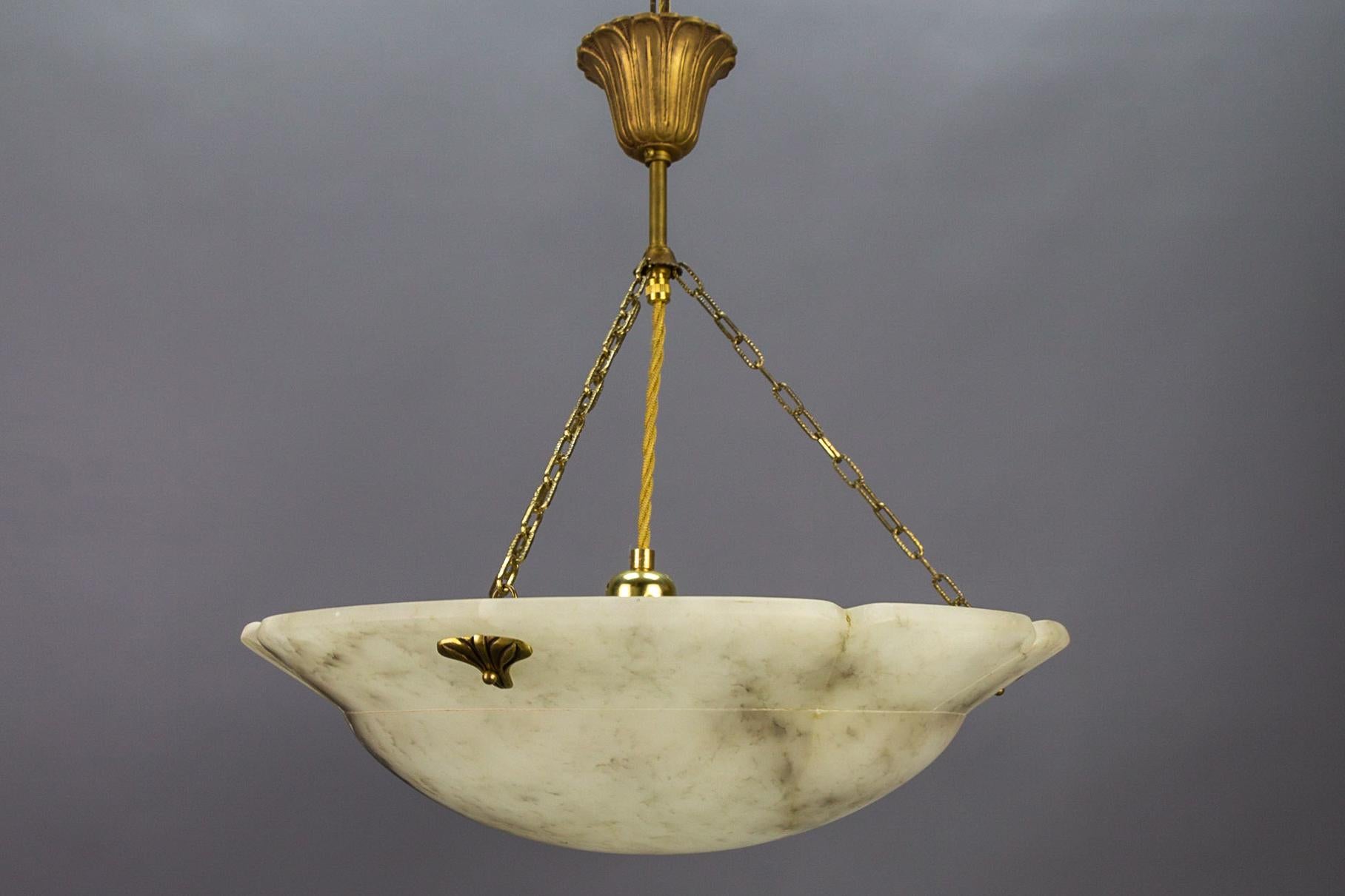 Art Deco Style White and Black Alabaster and Brass Pendant Light 11