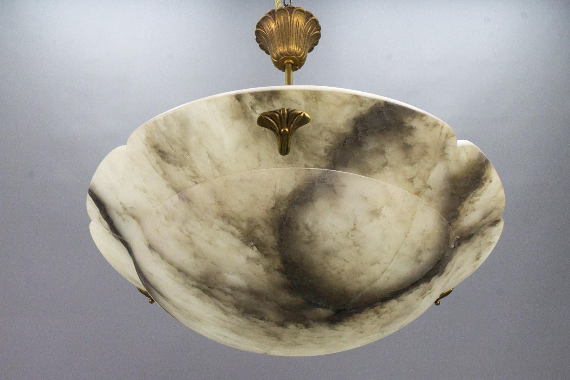 Art Deco Style White and Black Alabaster and Brass Pendant Light 15
