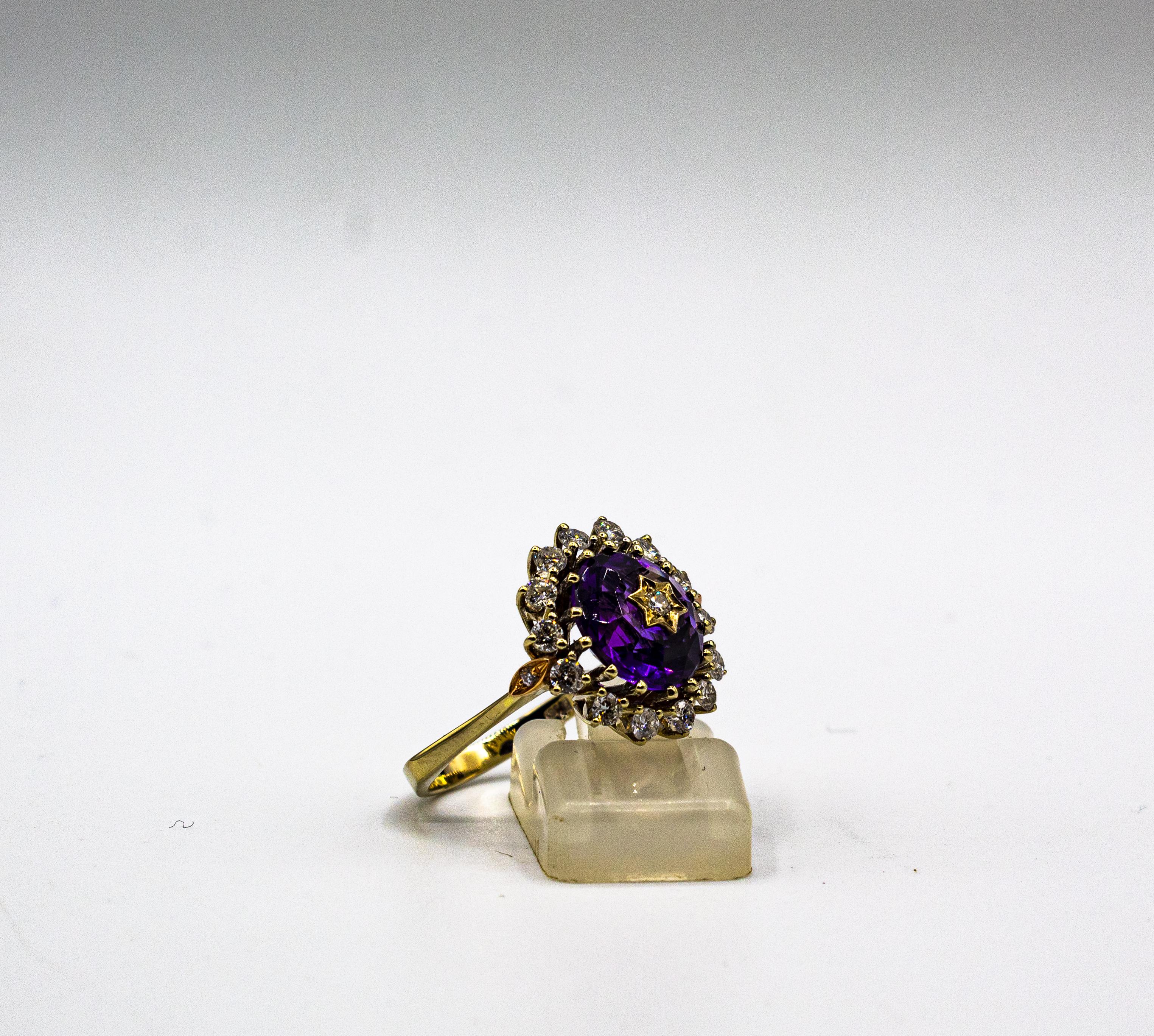 Art Deco Style White Brilliant Cut Diamond Amethyst Yellow Gold Cocktail Ring For Sale 6