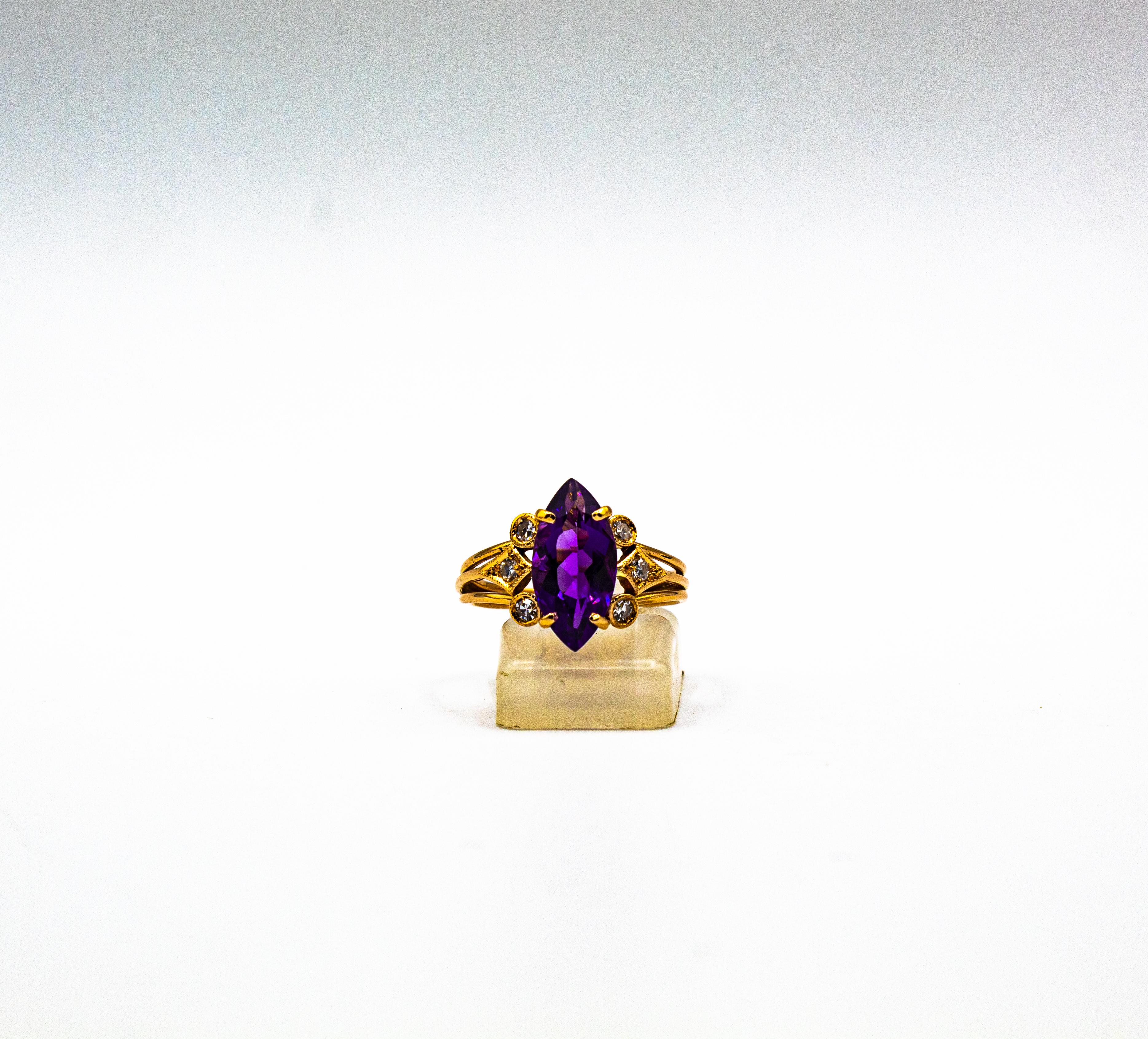Bague cocktail en or jaune de style Art déco avec diamants blancs taille brillant et améthyste en vente 5