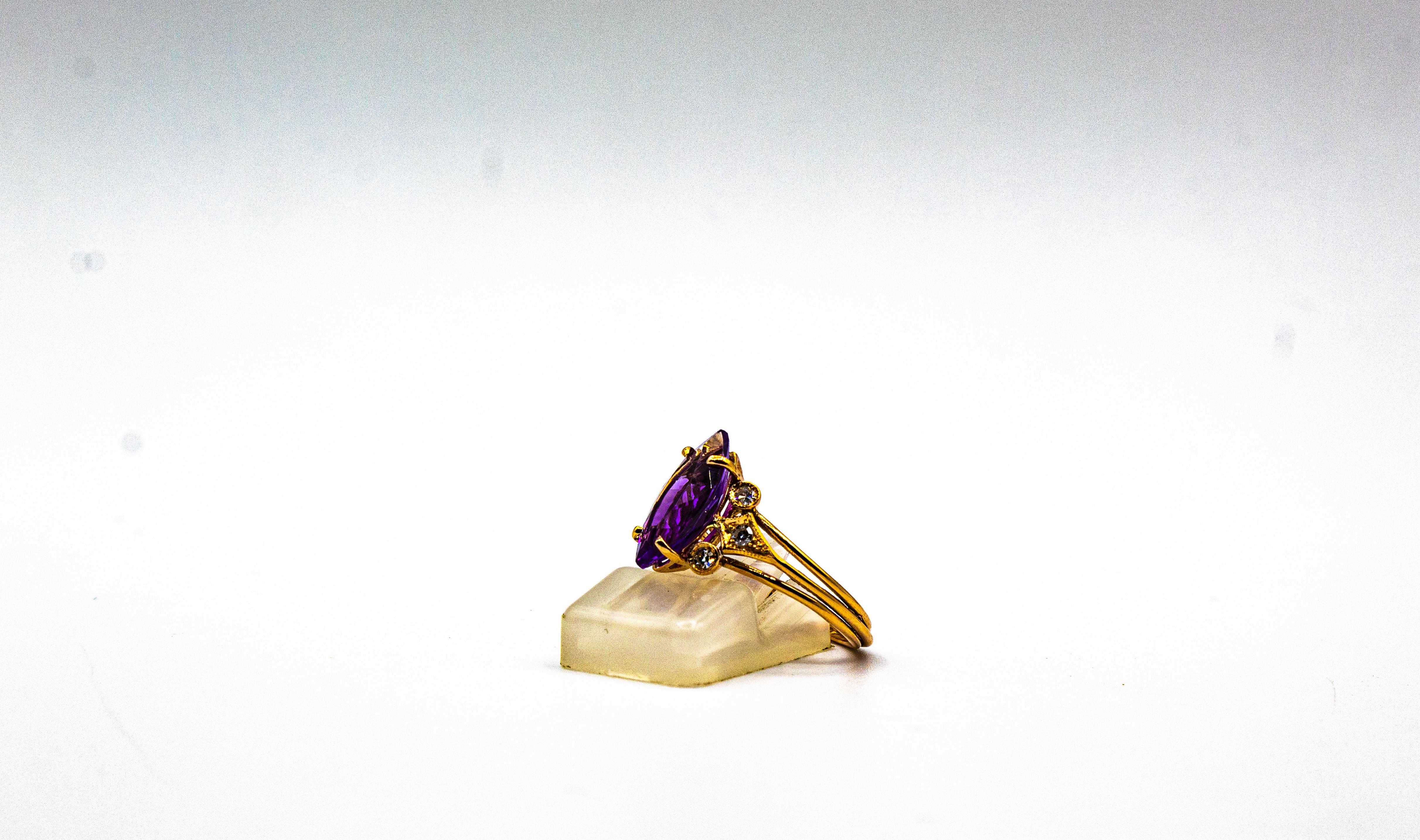 Art Deco Style White Brilliant Cut Diamond Amethyst Yellow Gold Cocktail Ring For Sale 7