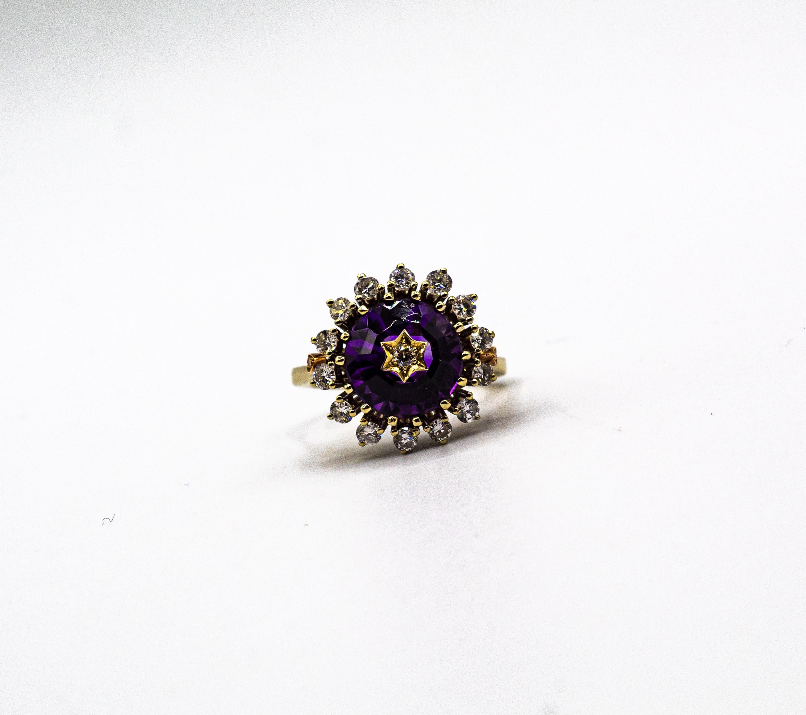 Art Deco Style White Brilliant Cut Diamond Amethyst Yellow Gold Cocktail Ring For Sale 8