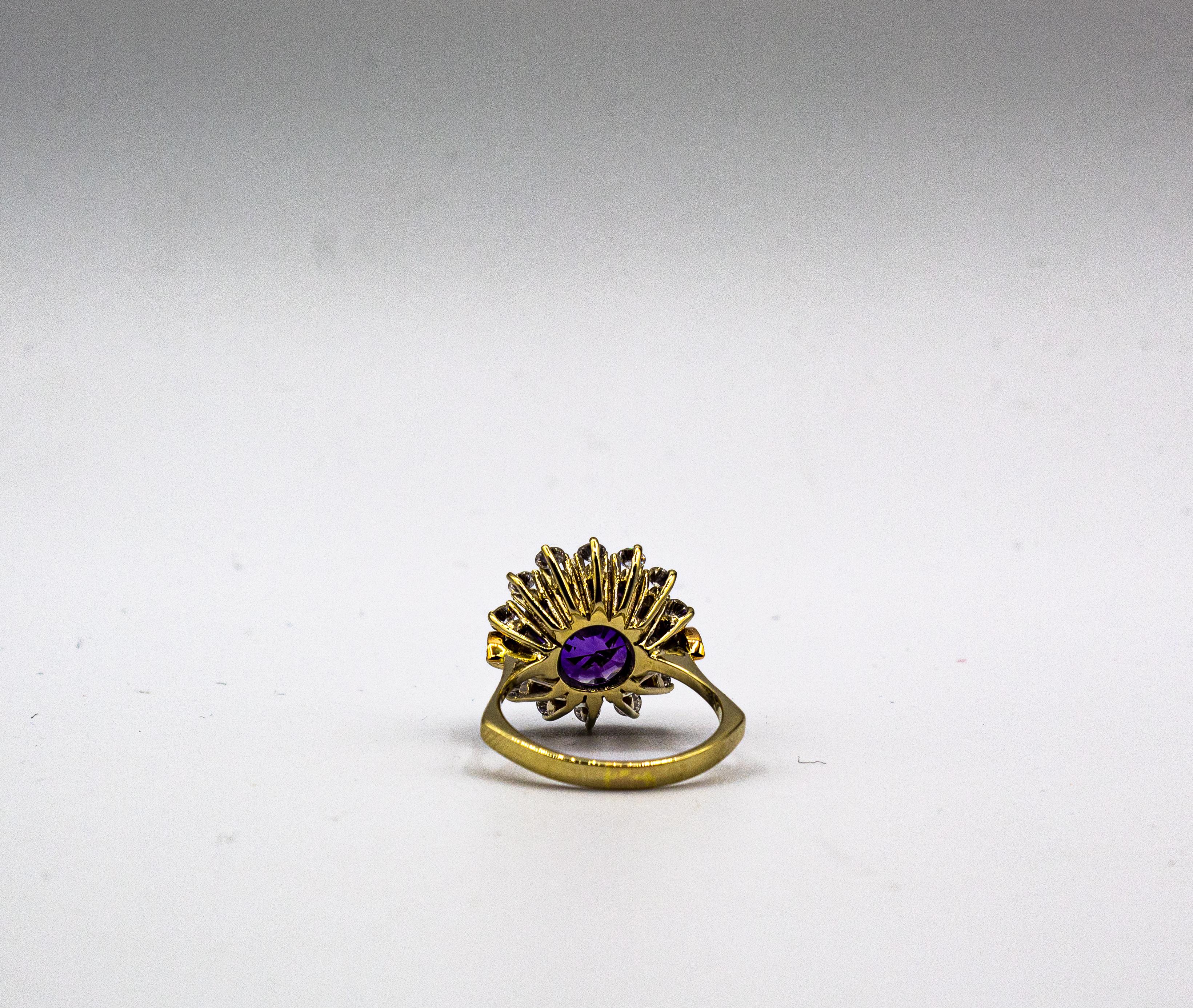 Art Deco Style White Brilliant Cut Diamond Amethyst Yellow Gold Cocktail Ring For Sale 10