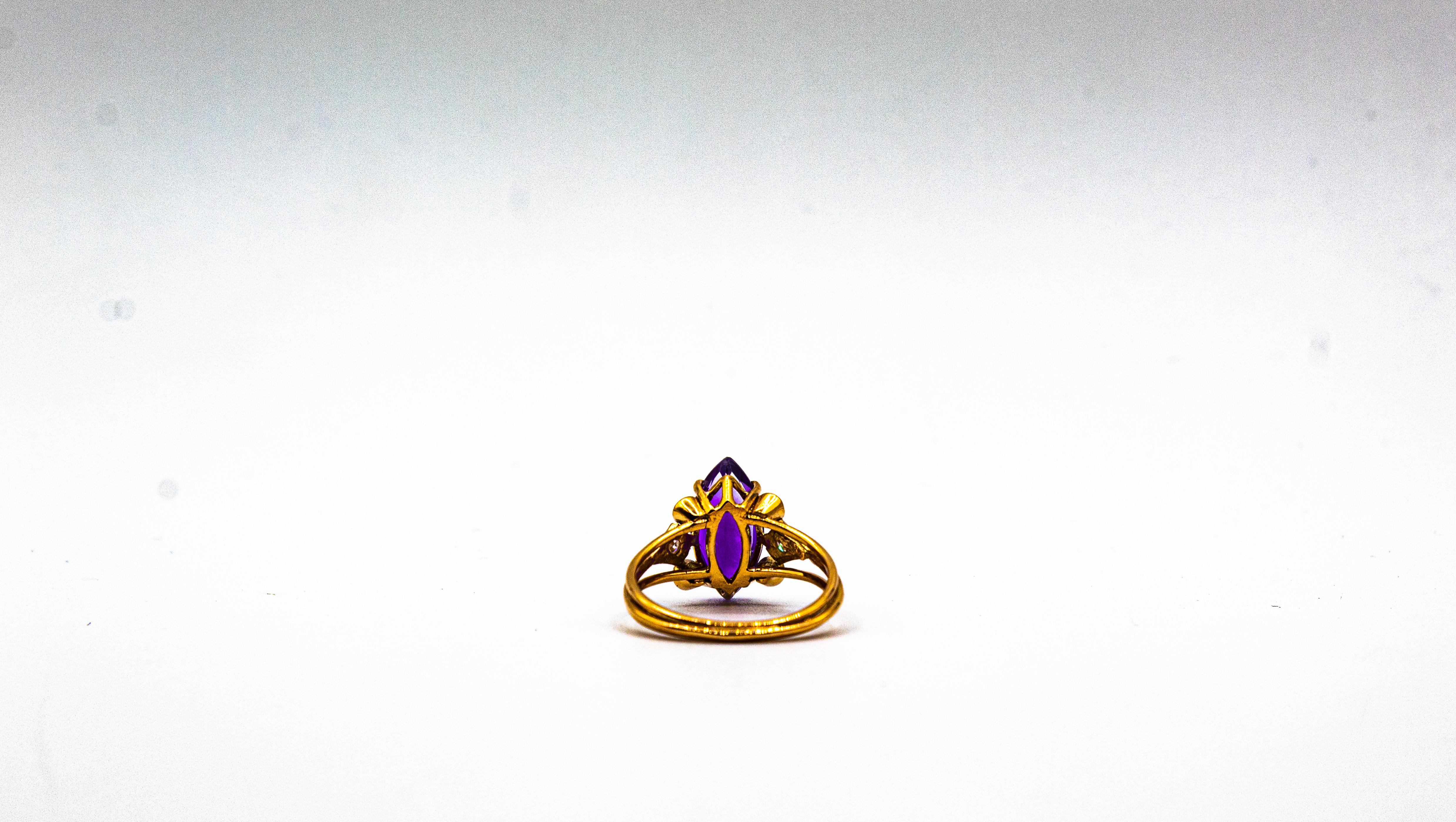 Bague cocktail en or jaune de style Art déco avec diamants blancs taille brillant et améthyste en vente 9