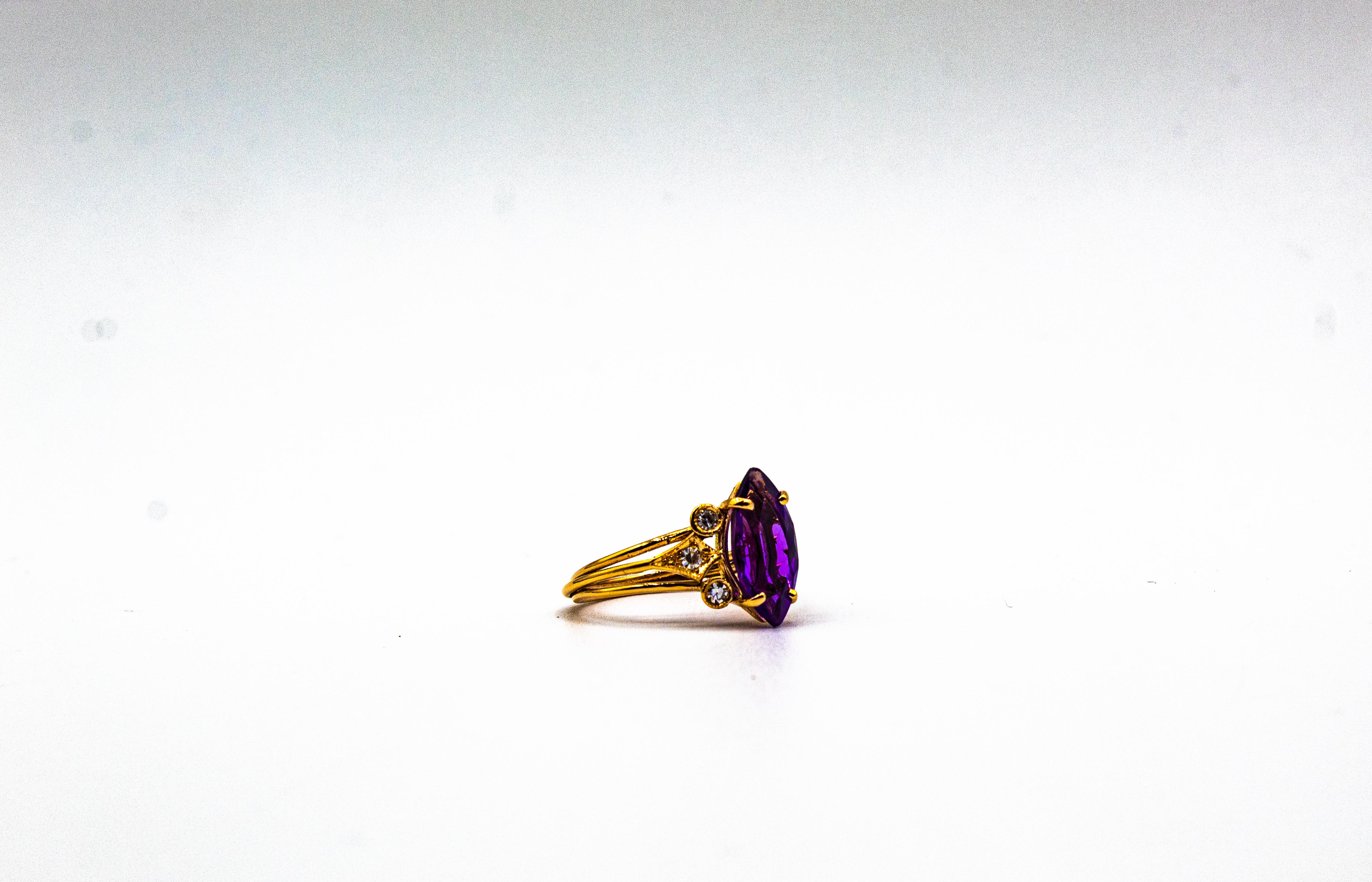 Art Deco Style White Brilliant Cut Diamond Amethyst Yellow Gold Cocktail Ring For Sale 11