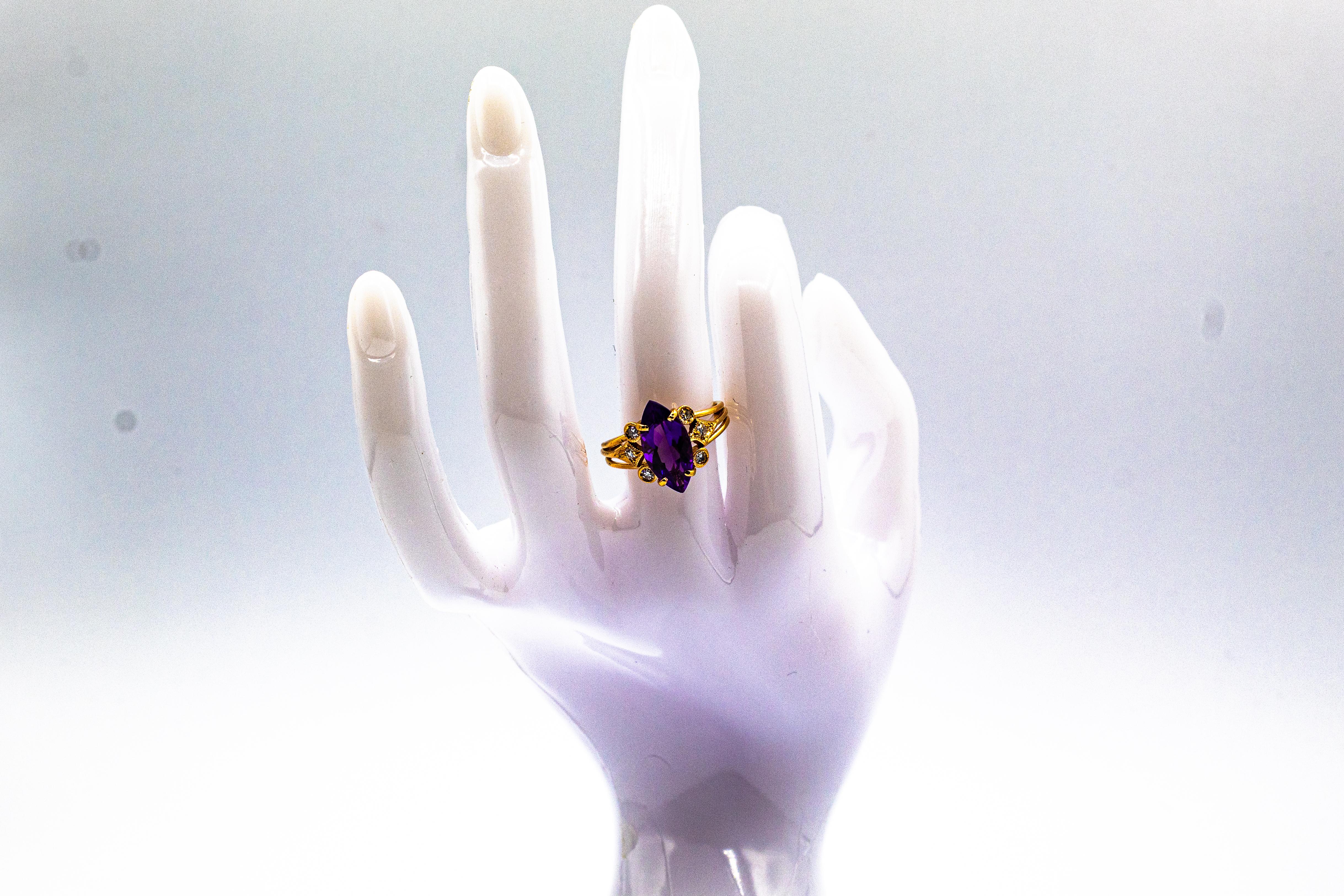 Bague cocktail en or jaune de style Art déco avec diamants blancs taille brillant et améthyste en vente 11