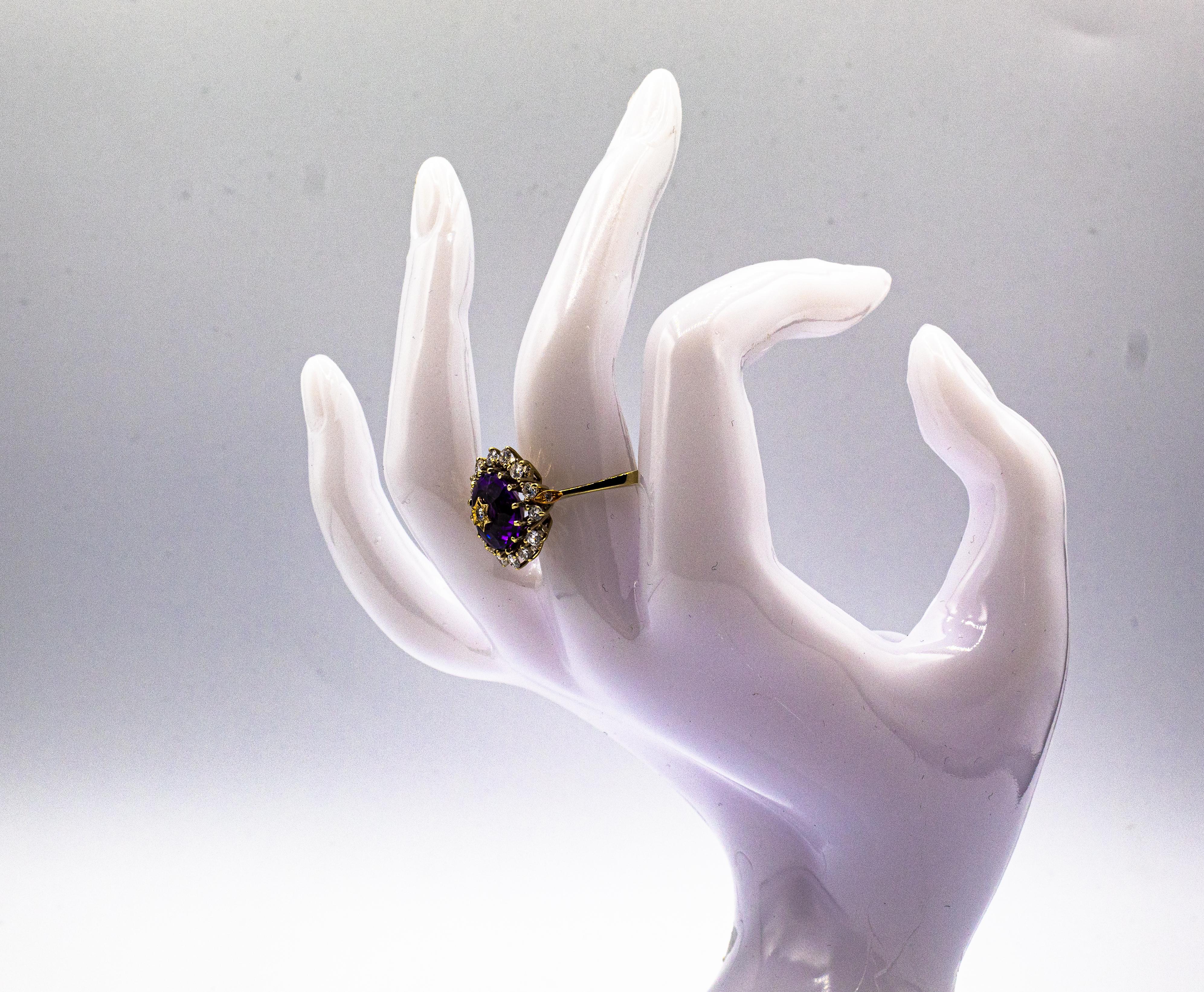Art Deco Style White Brilliant Cut Diamond Amethyst Yellow Gold Cocktail Ring For Sale 13