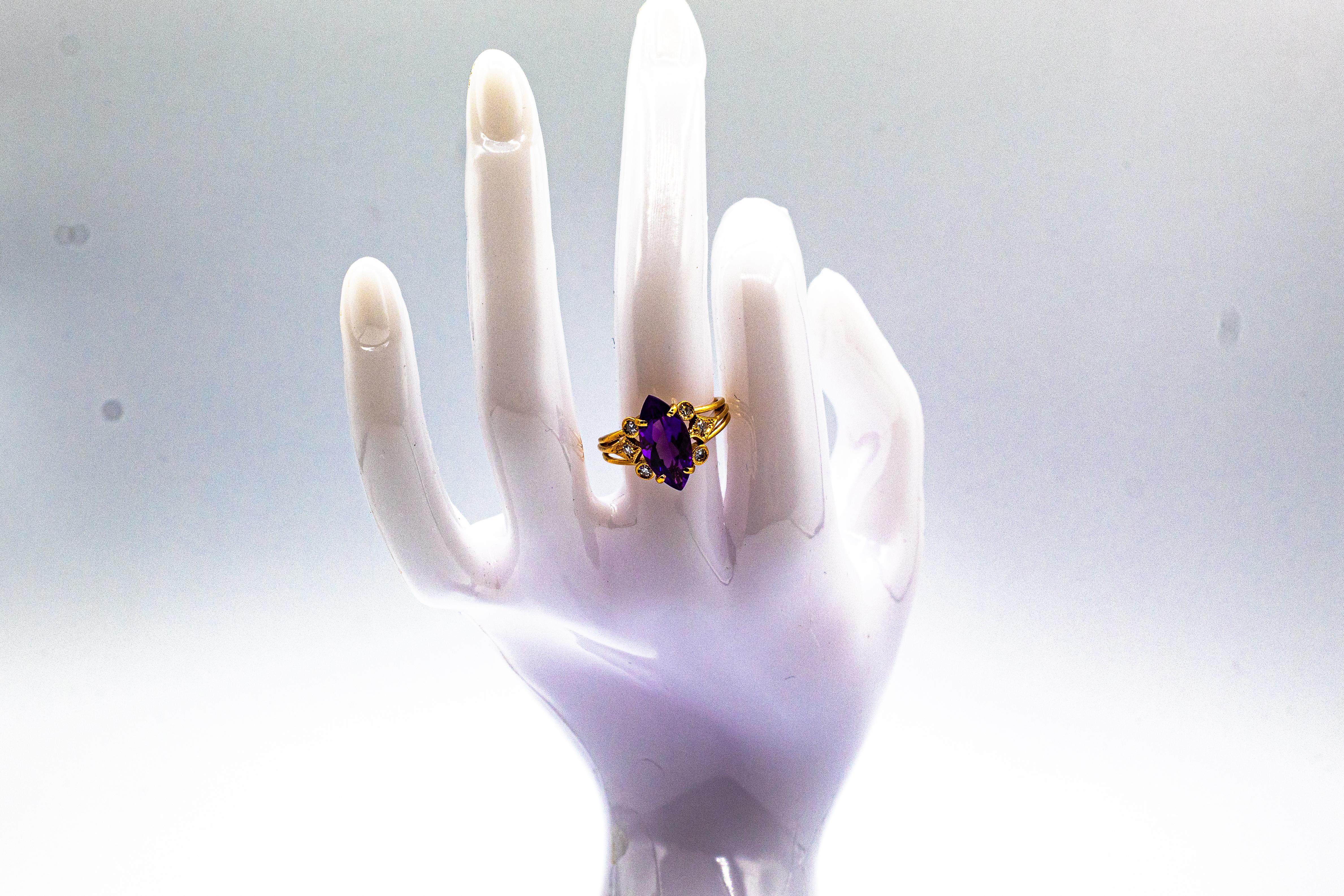Bague cocktail en or jaune de style Art déco avec diamants blancs taille brillant et améthyste en vente 12