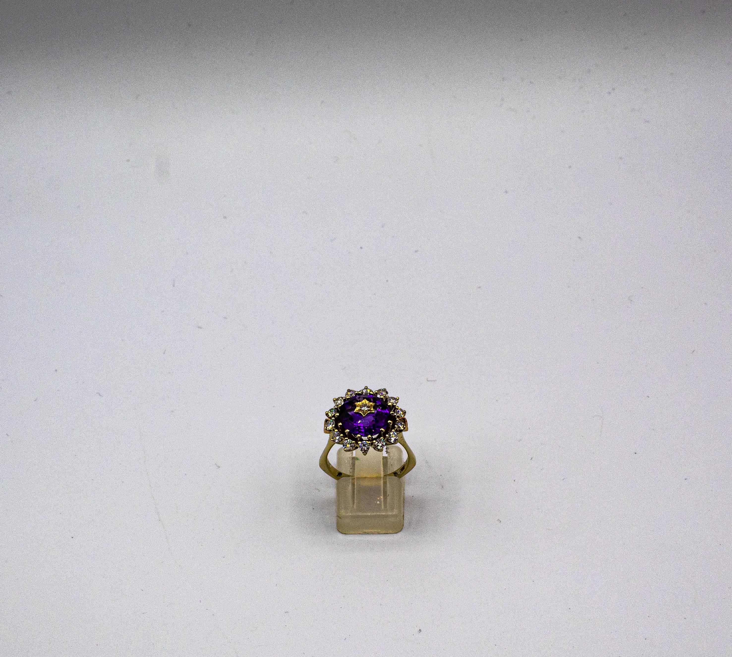 This Ring is made of 14K Yellow Gold.
This Ring has 0.96 Carats of White Brilliant Cut Diamonds.
This Ring has a 7.50 Carats Amethyst.
This Ring is inspired by Art Deco.

Size ITA: 16 USA: 7 1/2

We're a workshop so every piece is handmade,