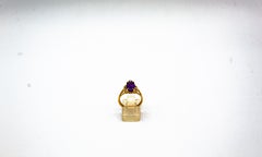 Art Deco Style White Brilliant Cut Diamond Amethyst Yellow Gold Cocktail Ring