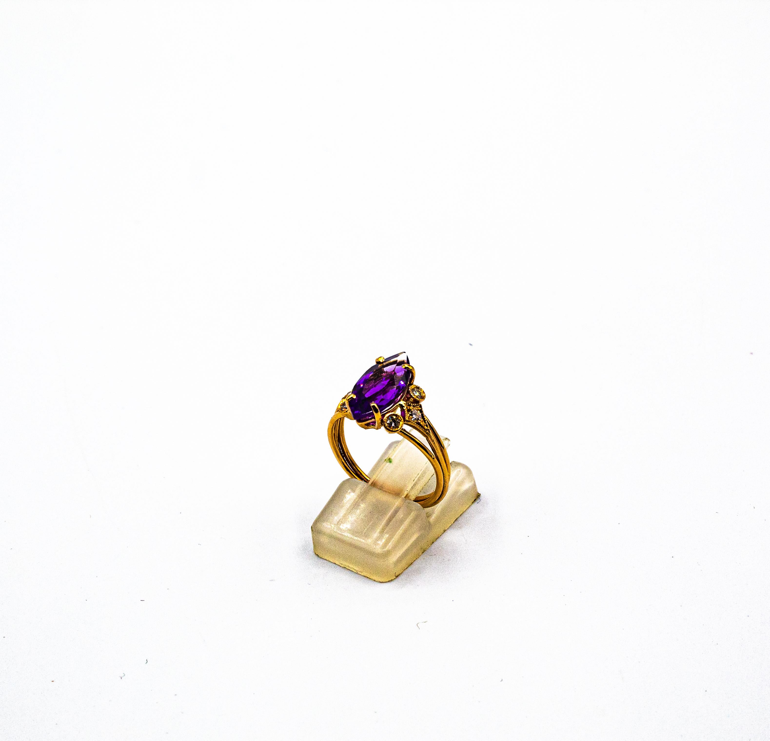 Art Deco Style White Brilliant Cut Diamond Amethyst Yellow Gold Cocktail Ring For Sale 1