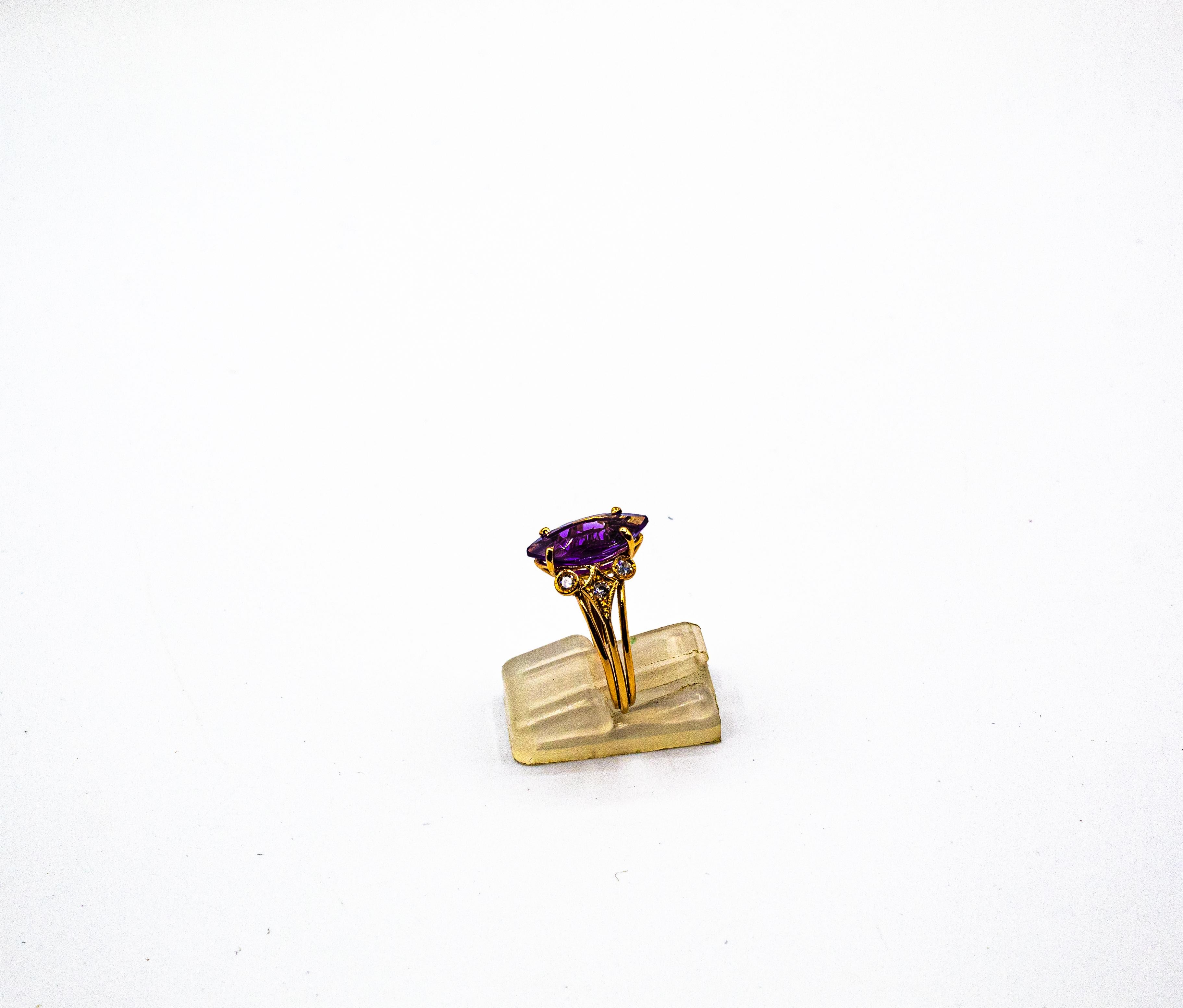 Bague cocktail en or jaune de style Art déco avec diamants blancs taille brillant et améthyste en vente 1
