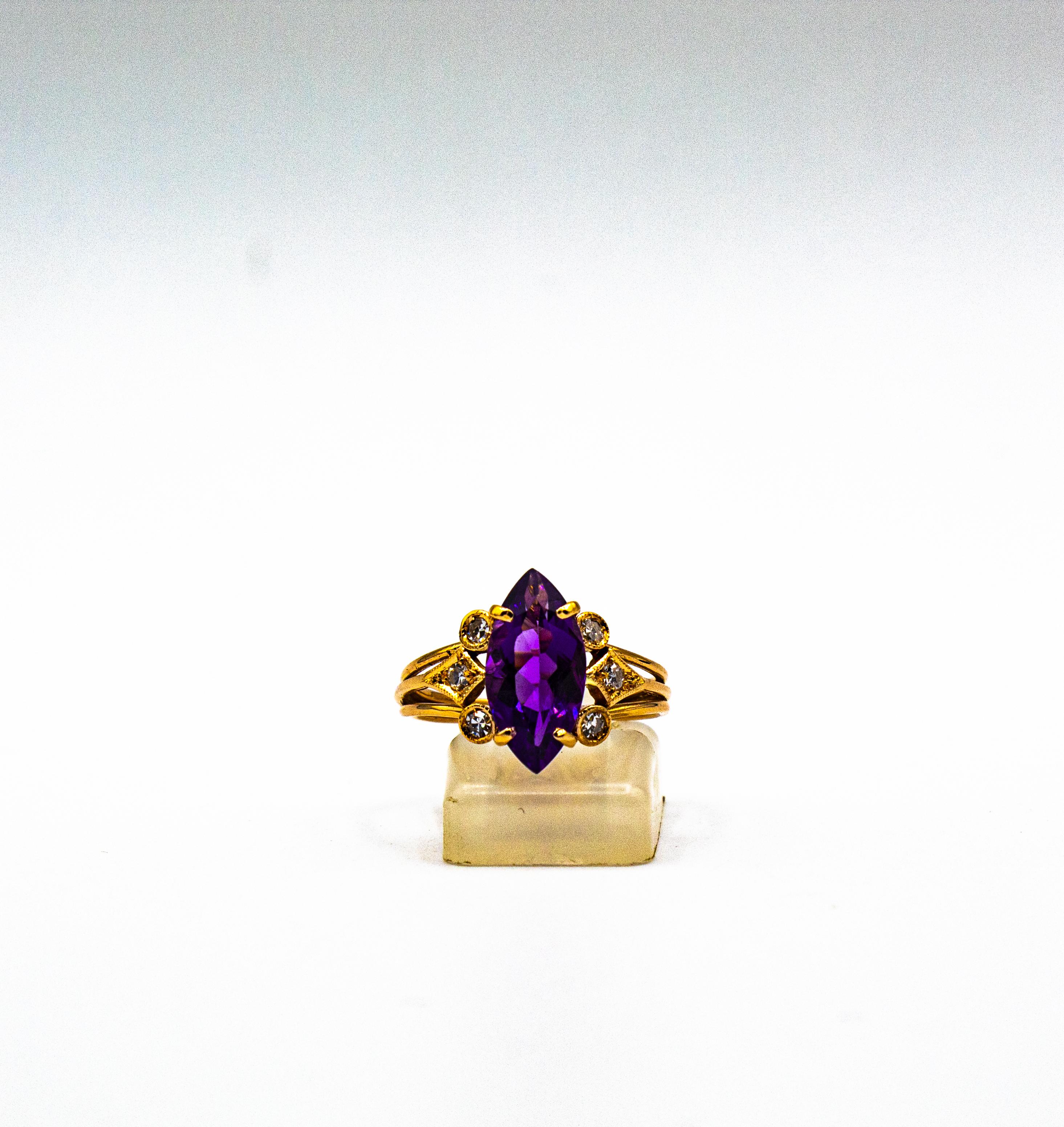Bague cocktail en or jaune de style Art déco avec diamants blancs taille brillant et améthyste en vente 3