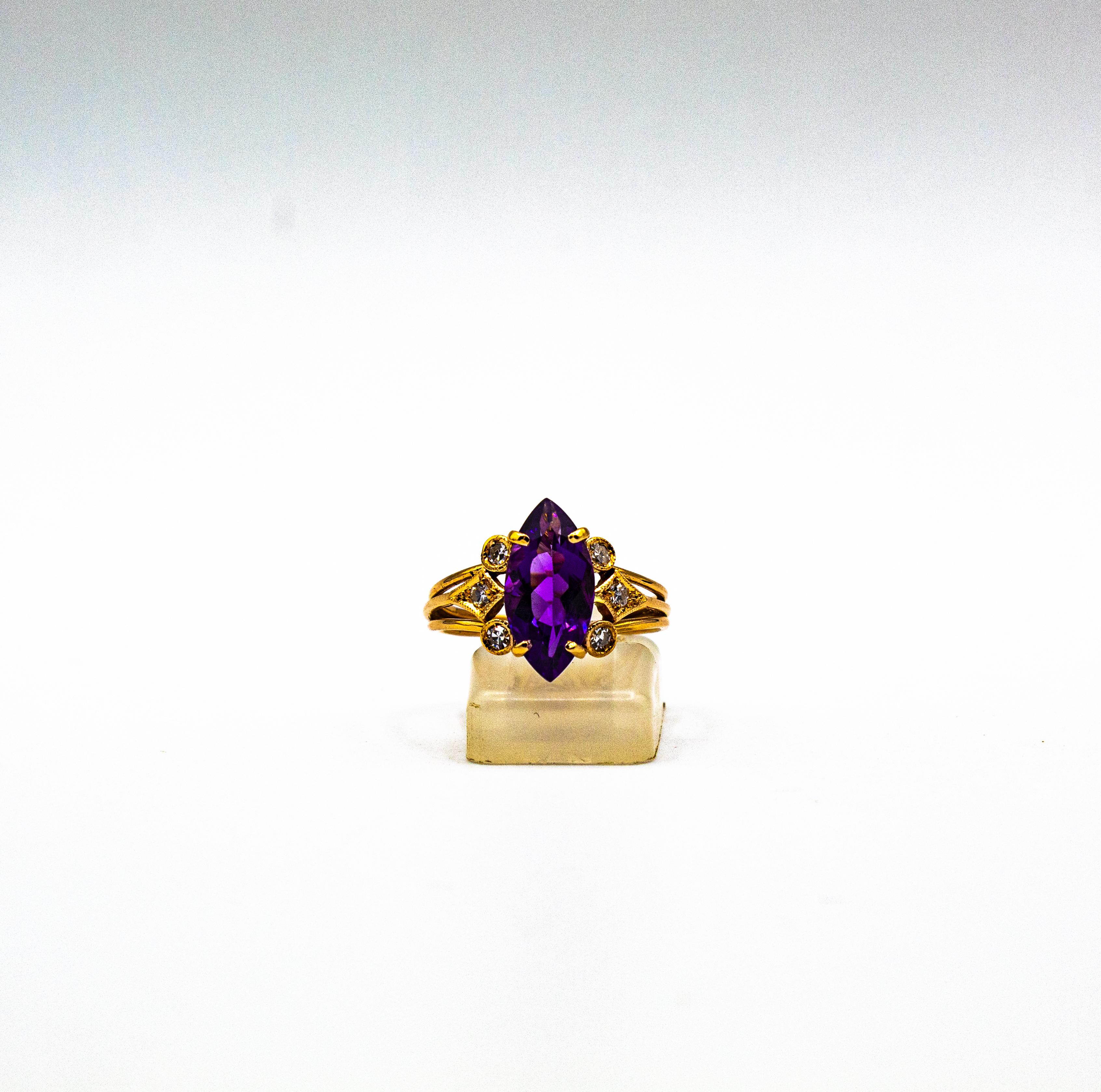 Art Deco Style White Brilliant Cut Diamond Amethyst Yellow Gold Cocktail Ring 5