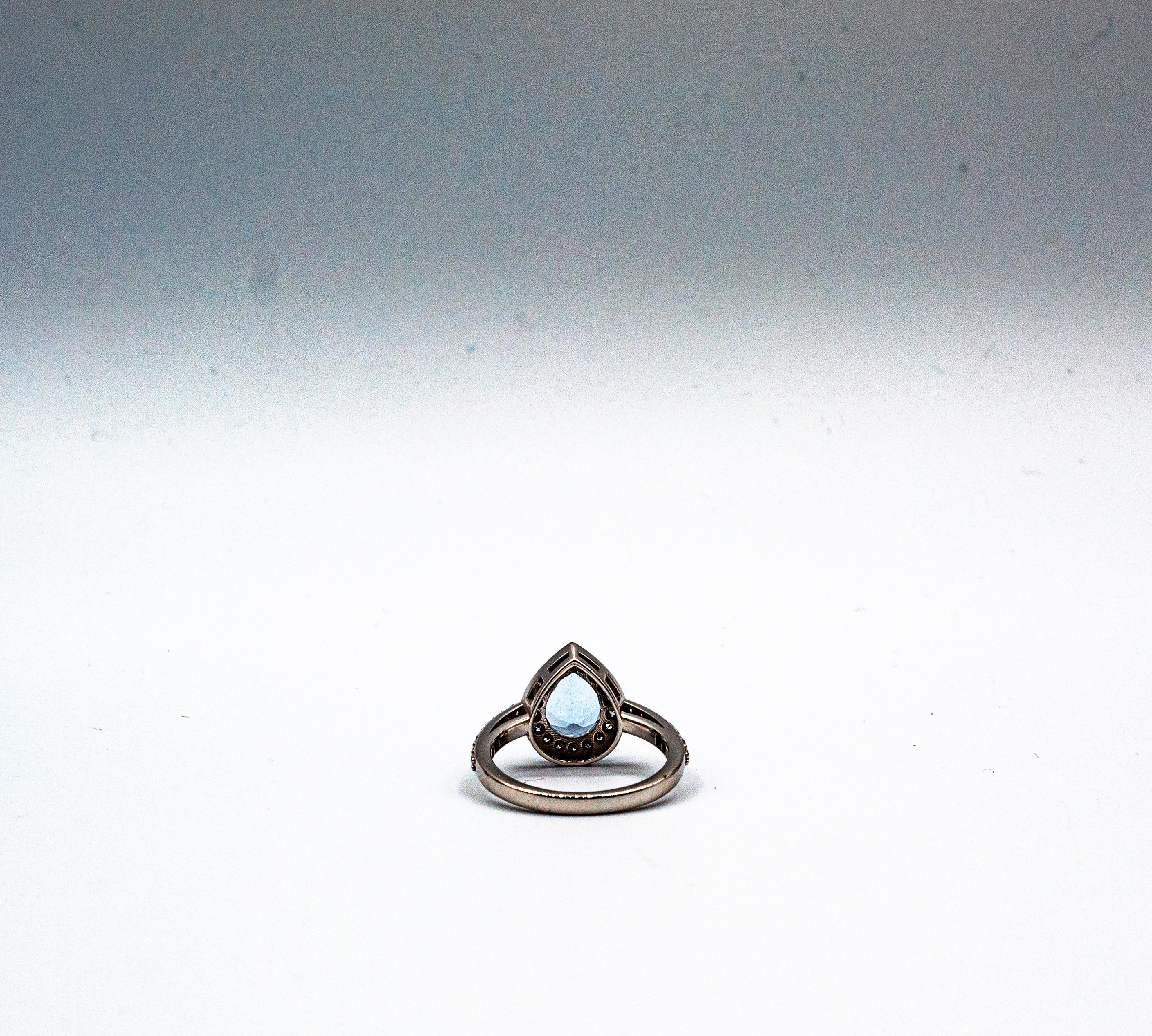 Bague de cocktail en or blanc de style Art déco, diamant taille brillant, aigue-marine en vente 5