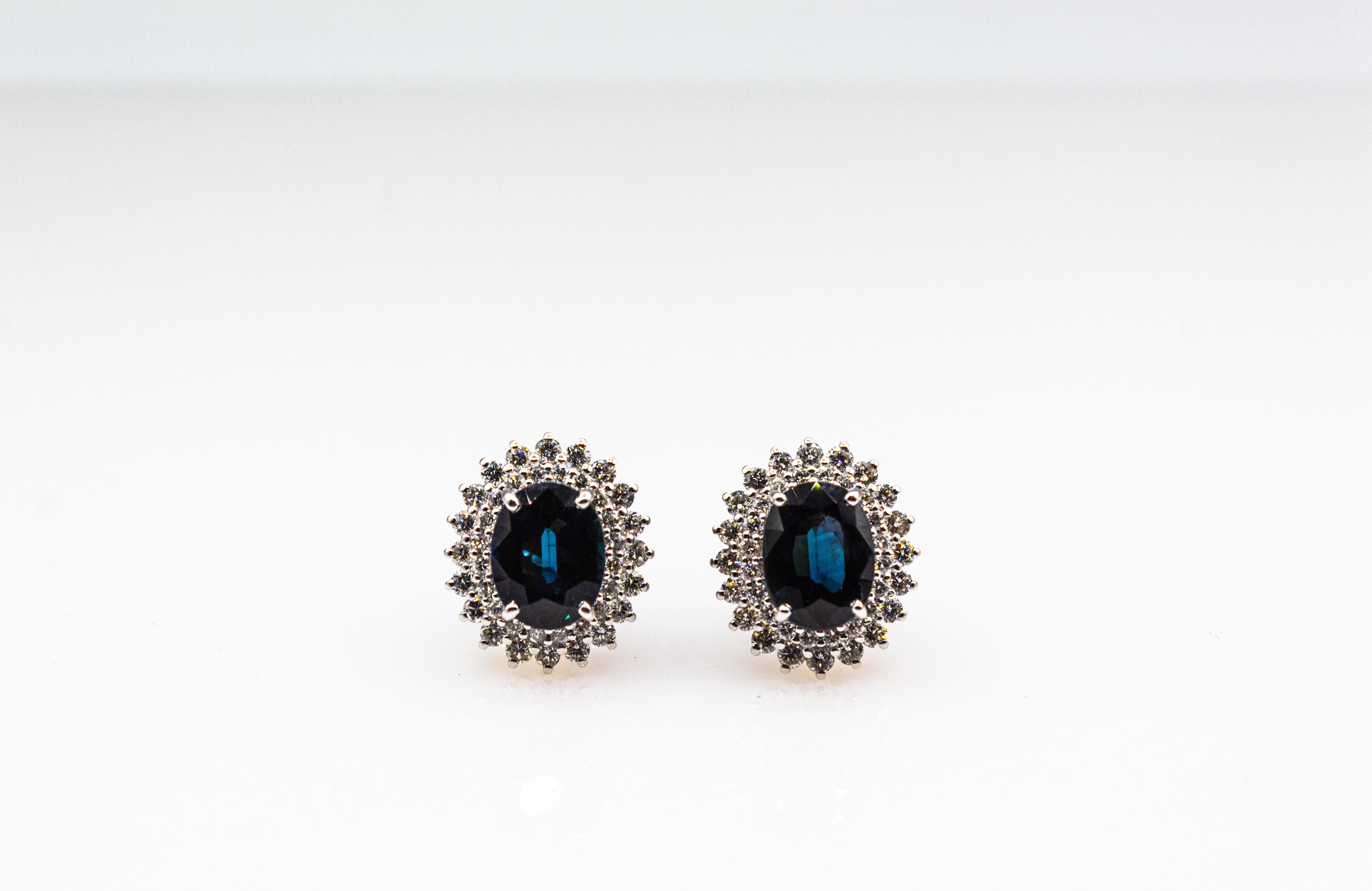 Art Deco Style White Brilliant Cut Diamond Blue Sapphire White Gold Earrings In New Condition For Sale In Naples, IT