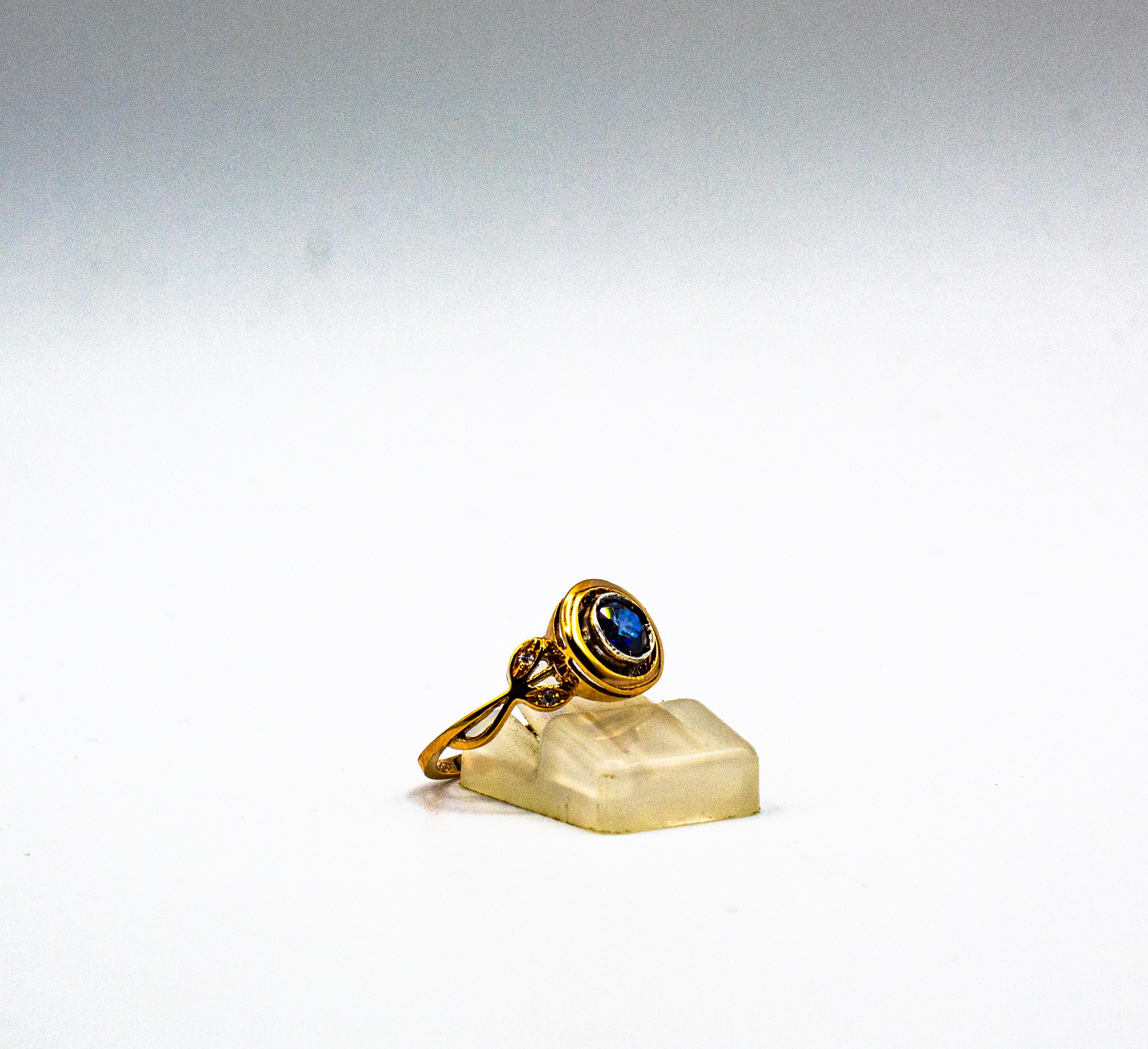 Art Deco Style White Brilliant Cut Diamond Blue Sapphire Yellow Gold Ring For Sale 8
