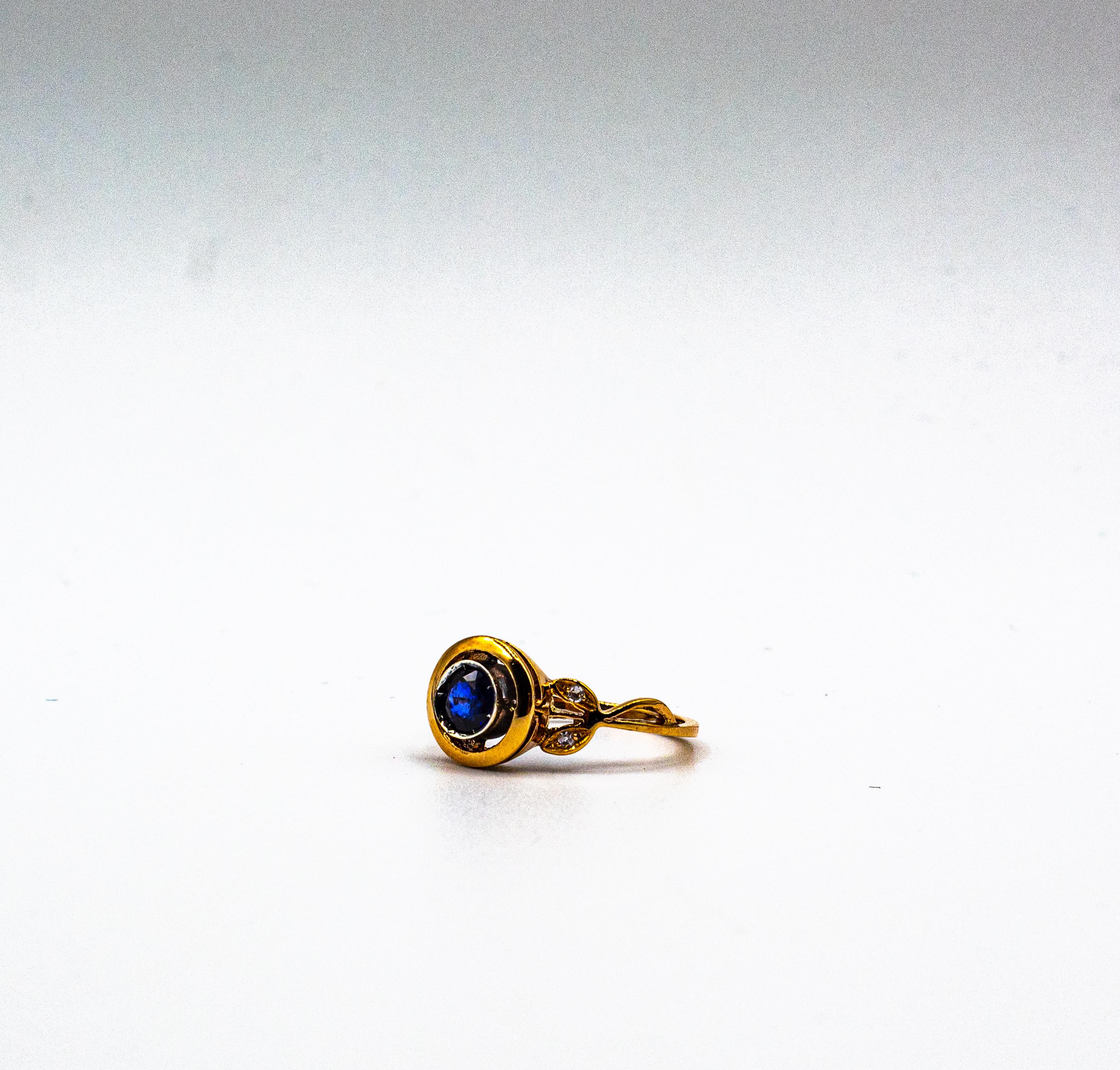 Art Deco Style White Brilliant Cut Diamond Blue Sapphire Yellow Gold Ring For Sale 12