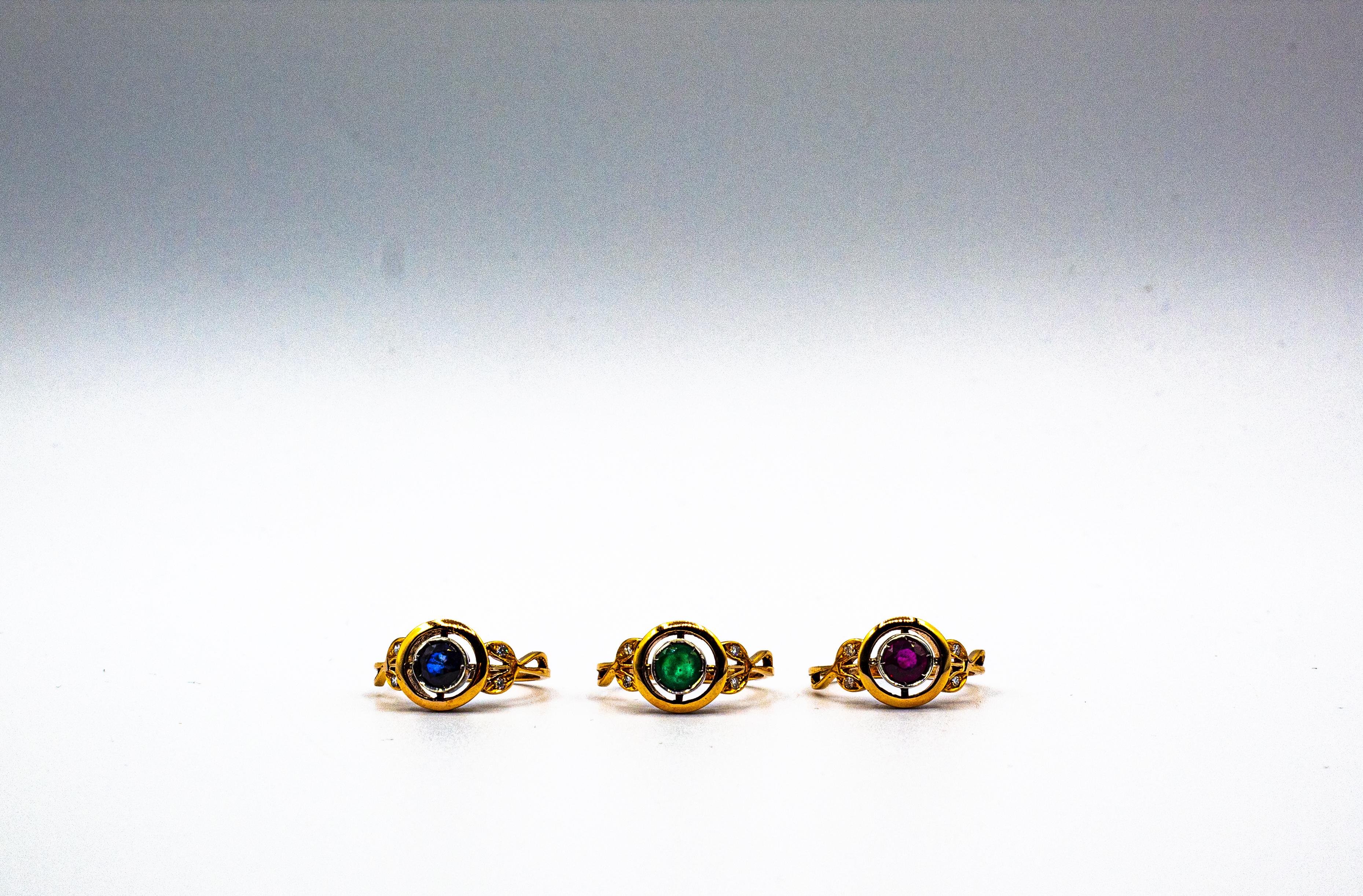Art Deco Style White Brilliant Cut Diamond Blue Sapphire Yellow Gold Ring For Sale 2