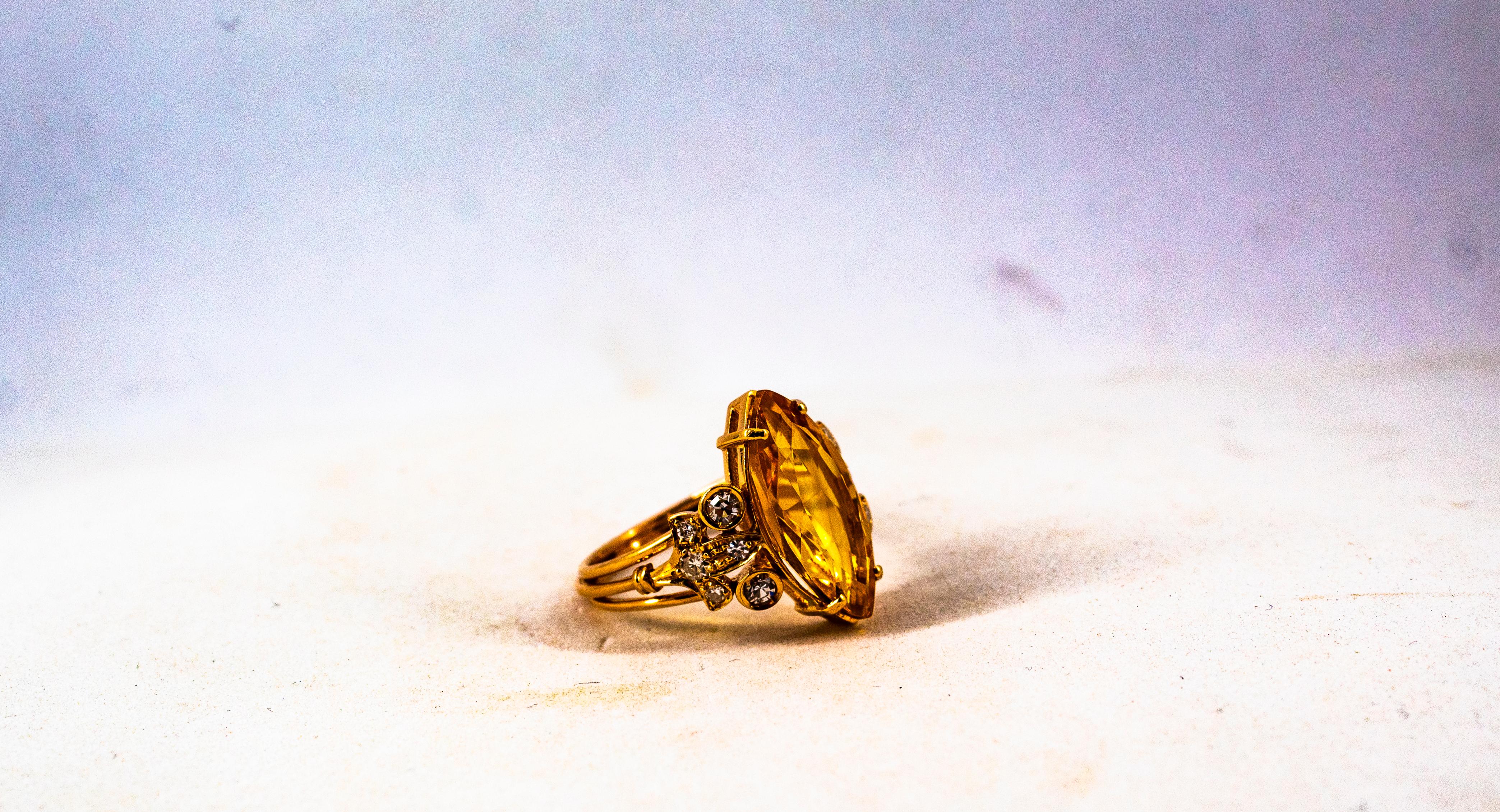 Bague de cocktail en or jaune, diamant blanc taillé en brillant, citrine, de style Art déco en vente 6