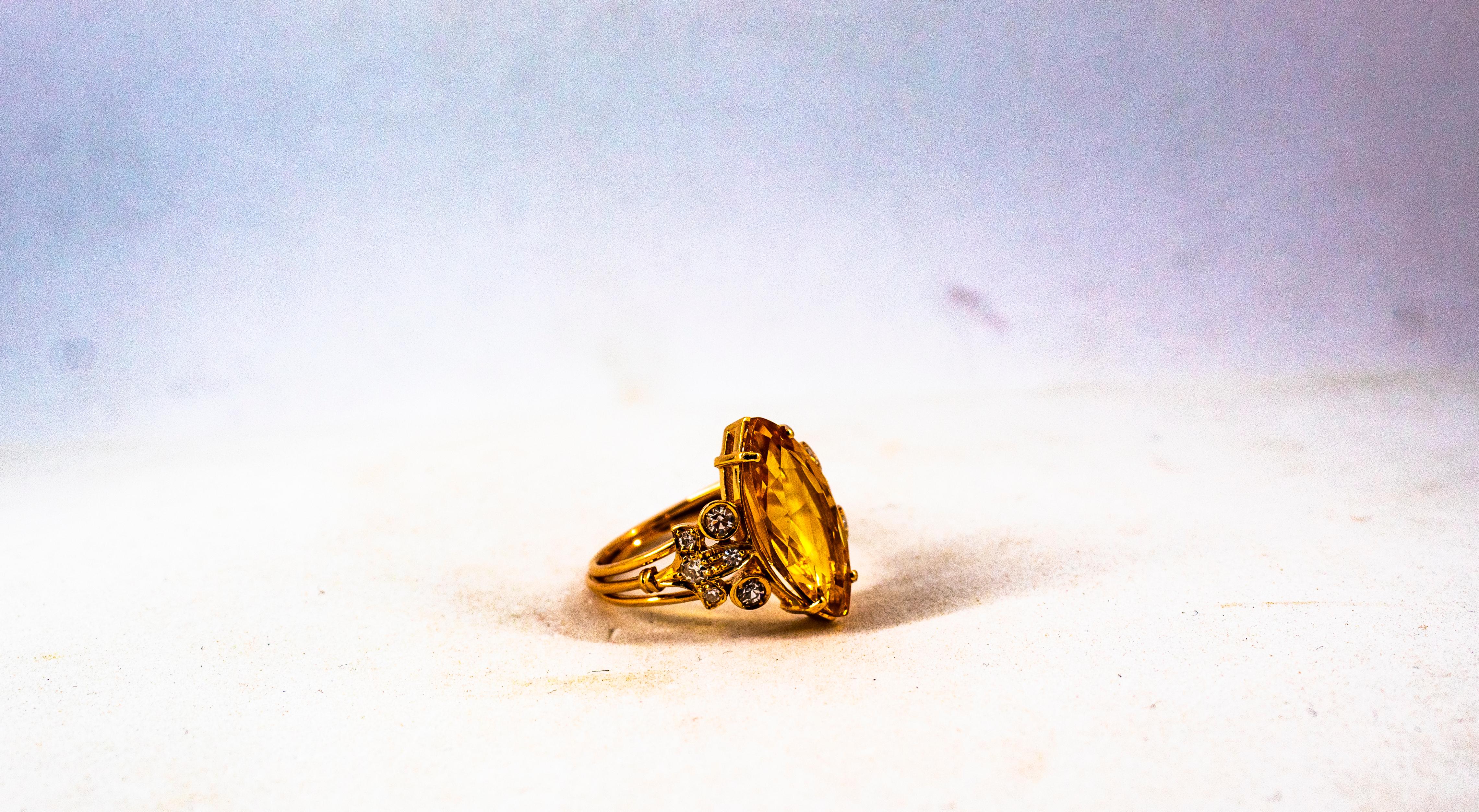 Bague de cocktail en or jaune, diamant blanc taillé en brillant, citrine, de style Art déco en vente 7
