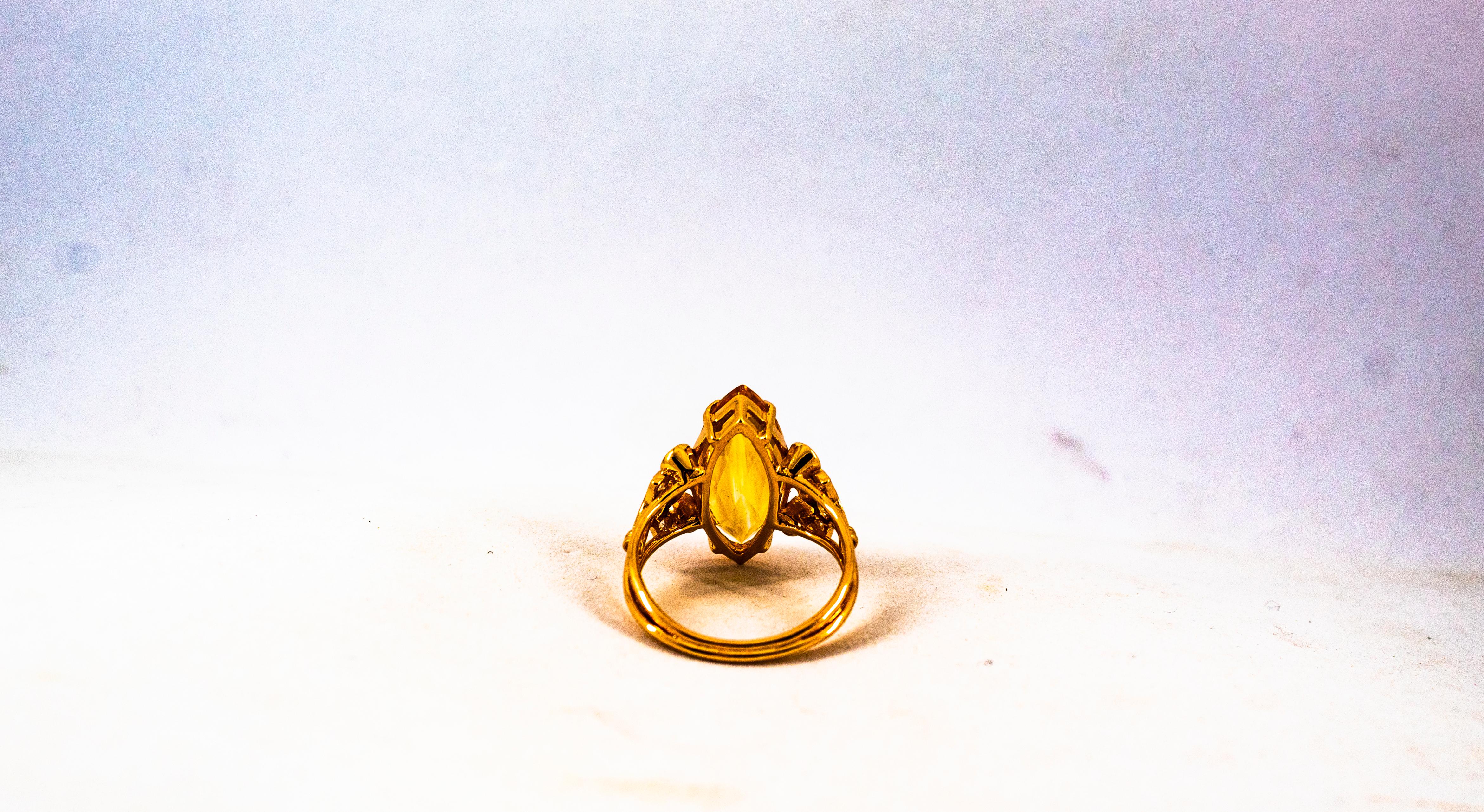 Art Deco Style White Brilliant Cut Diamond Citrine Yellow Gold Cocktail Ring 9