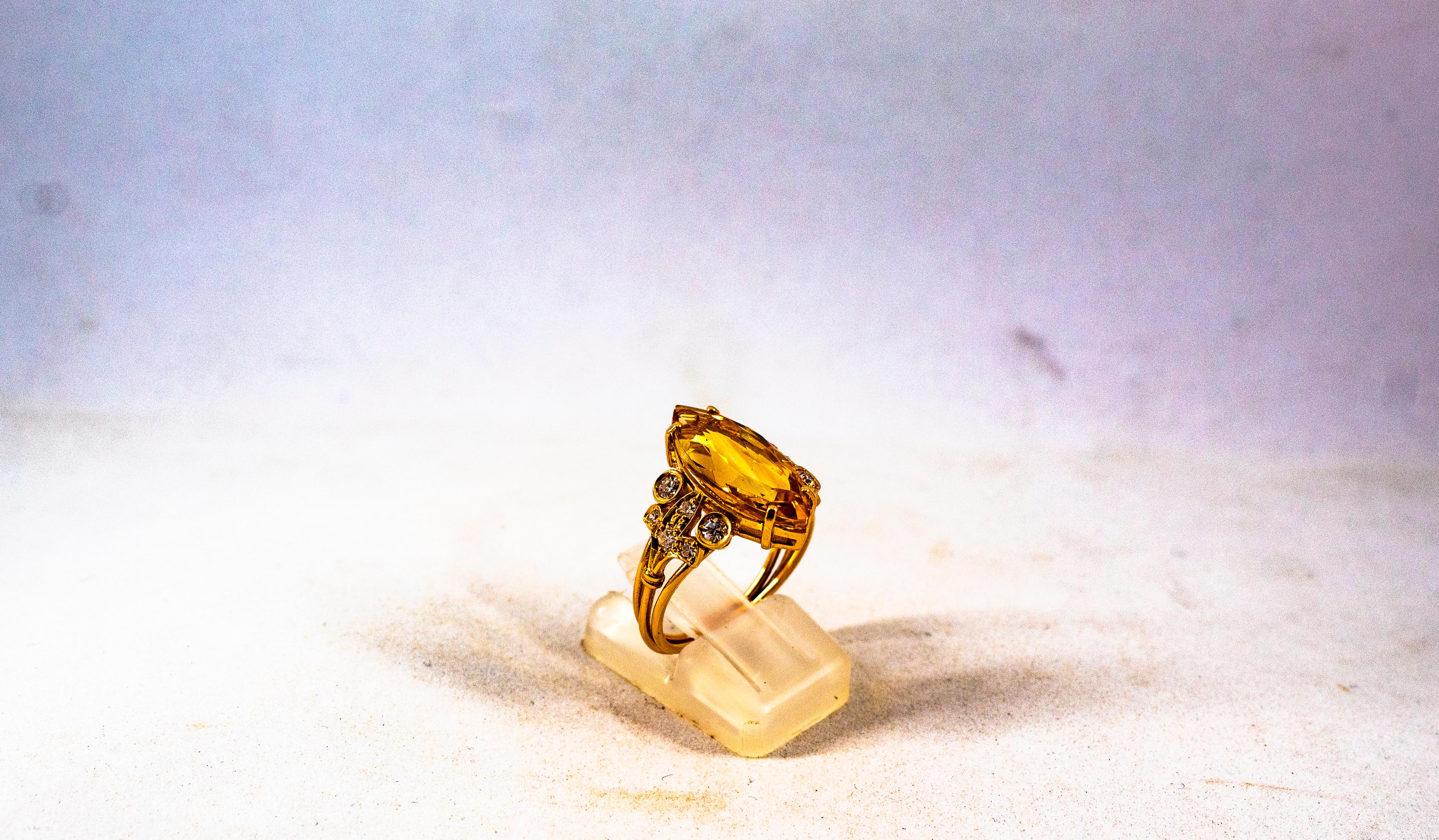 Art Deco Style White Brilliant Cut Diamond Citrine Yellow Gold Cocktail Ring In New Condition For Sale In Naples, IT