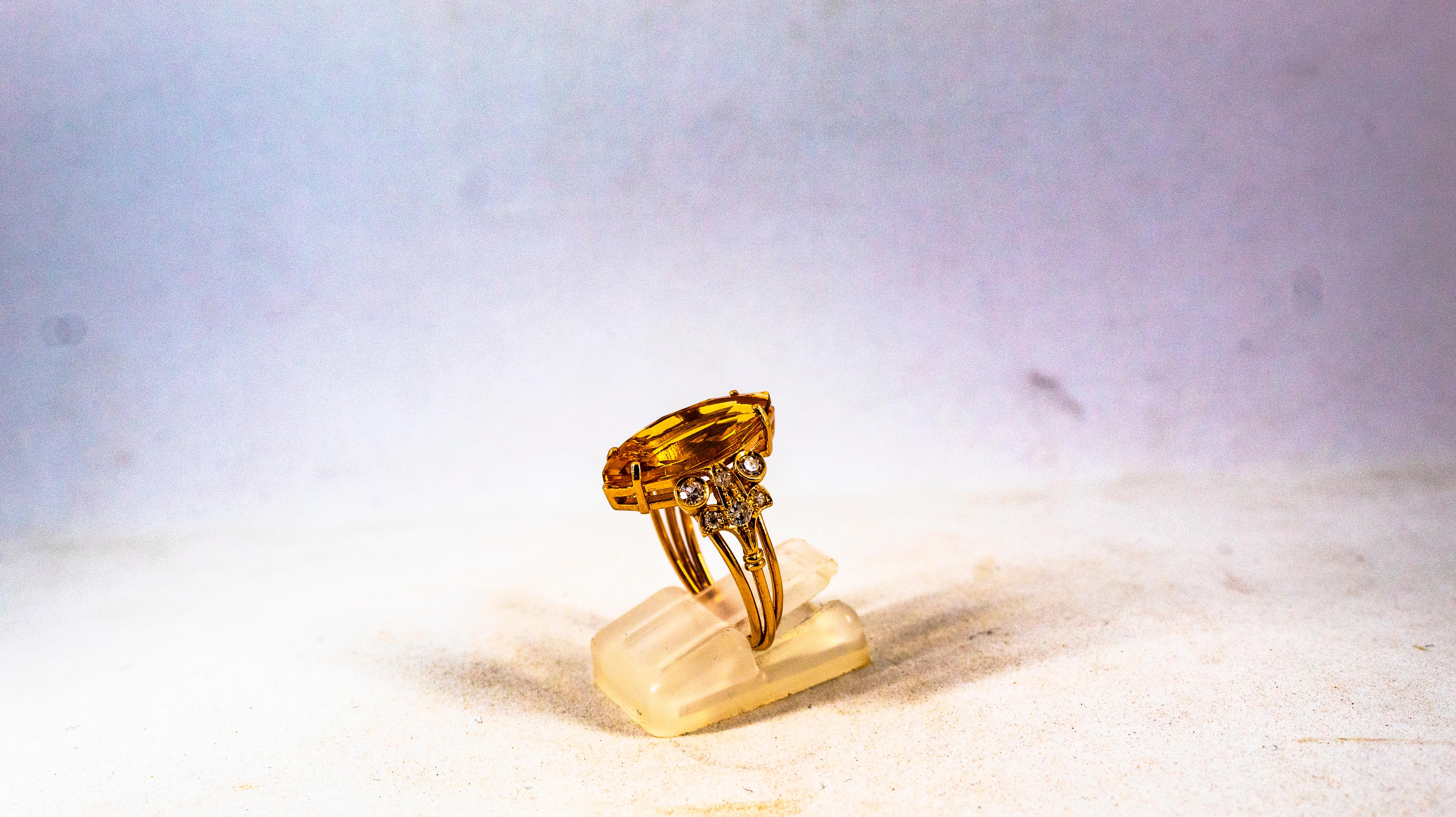 Women's or Men's Art Deco Style White Brilliant Cut Diamond Citrine Yellow Gold Cocktail Ring For Sale