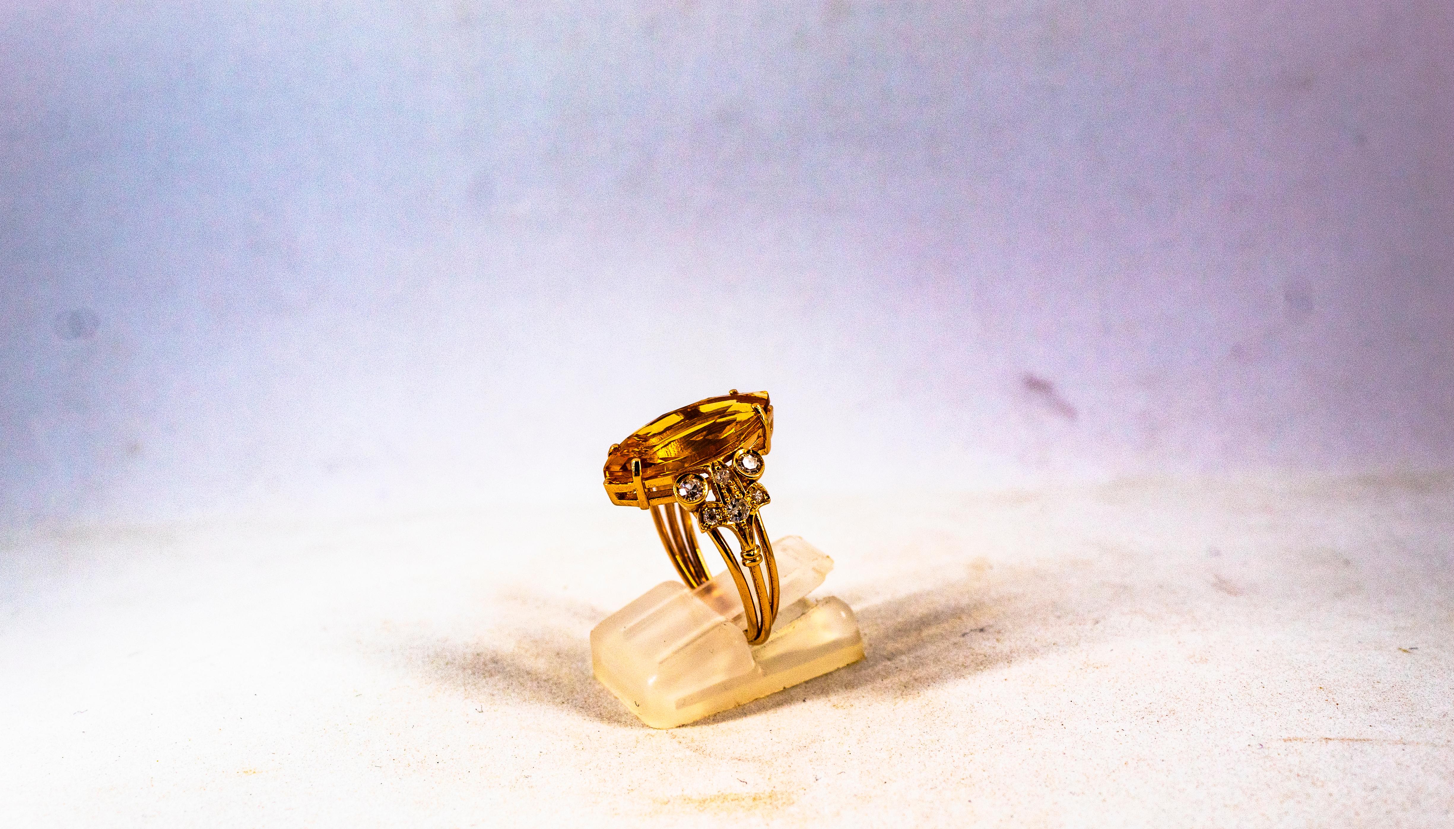 Art Deco Style White Brilliant Cut Diamond Citrine Yellow Gold Cocktail Ring For Sale 1