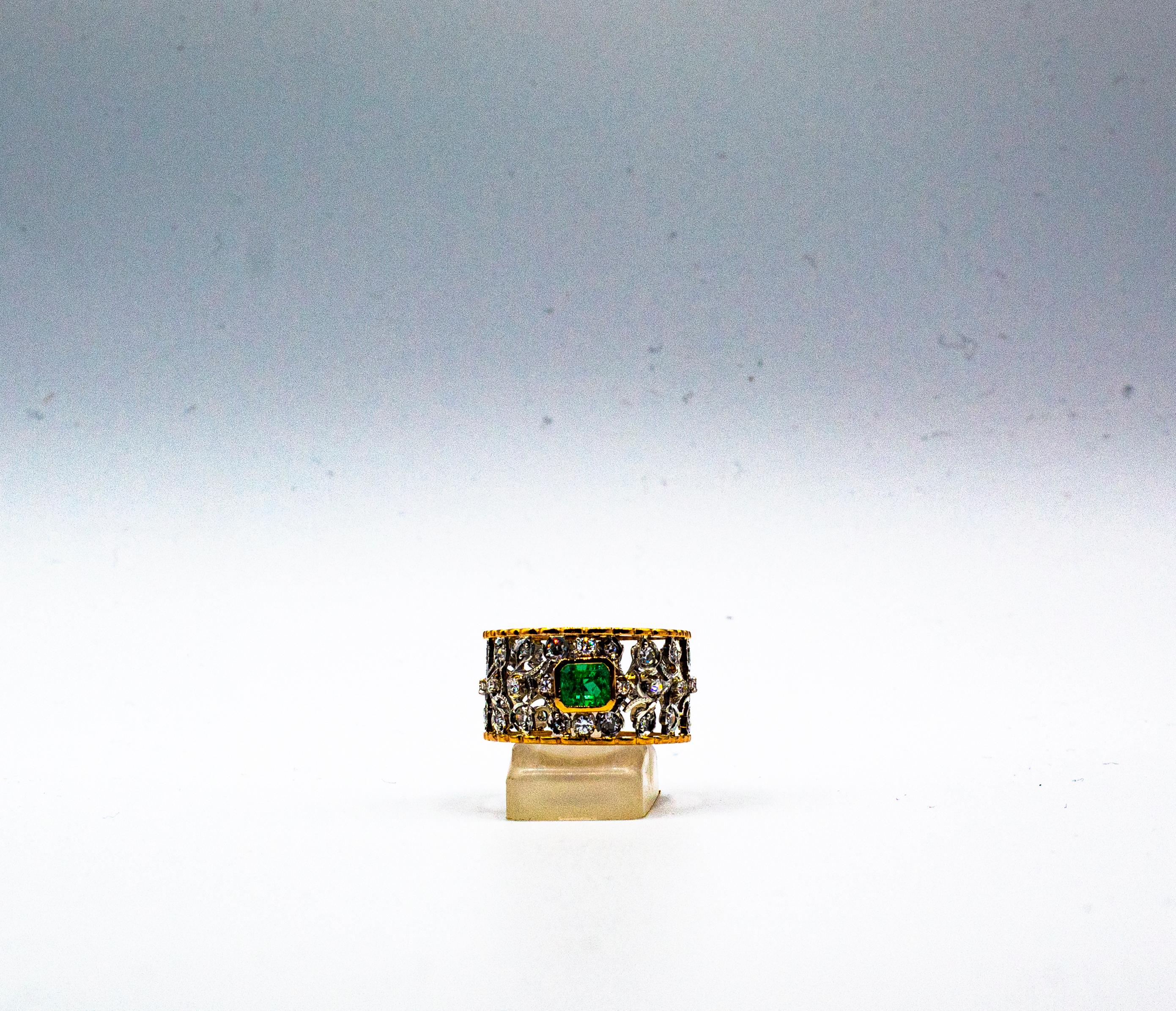 Art Deco Style White Brilliant Cut Diamond Emerald Yellow Gold Band Ring For Sale 8