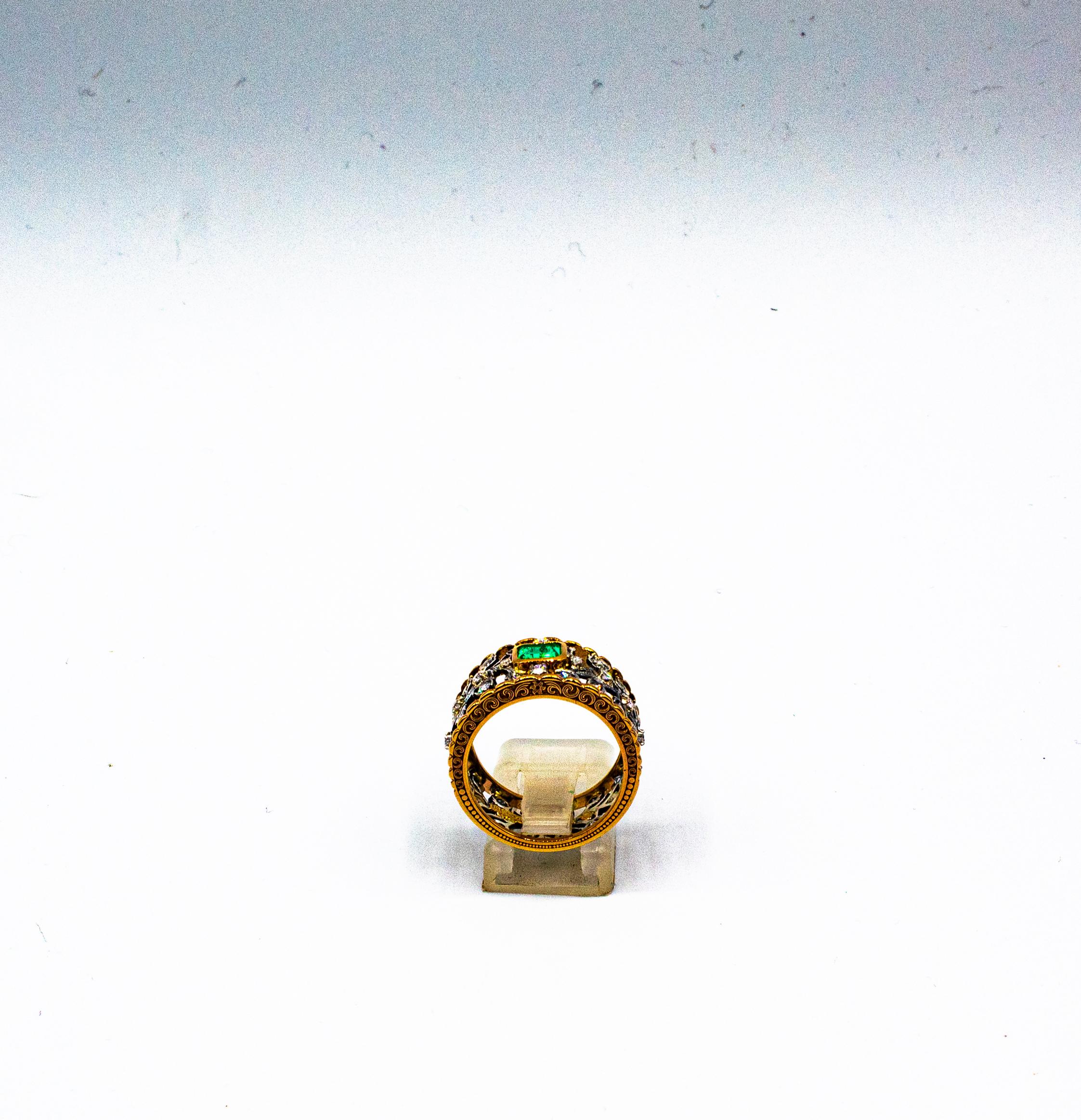 Art Deco Style White Brilliant Cut Diamond Emerald Yellow Gold Band Ring For Sale 5