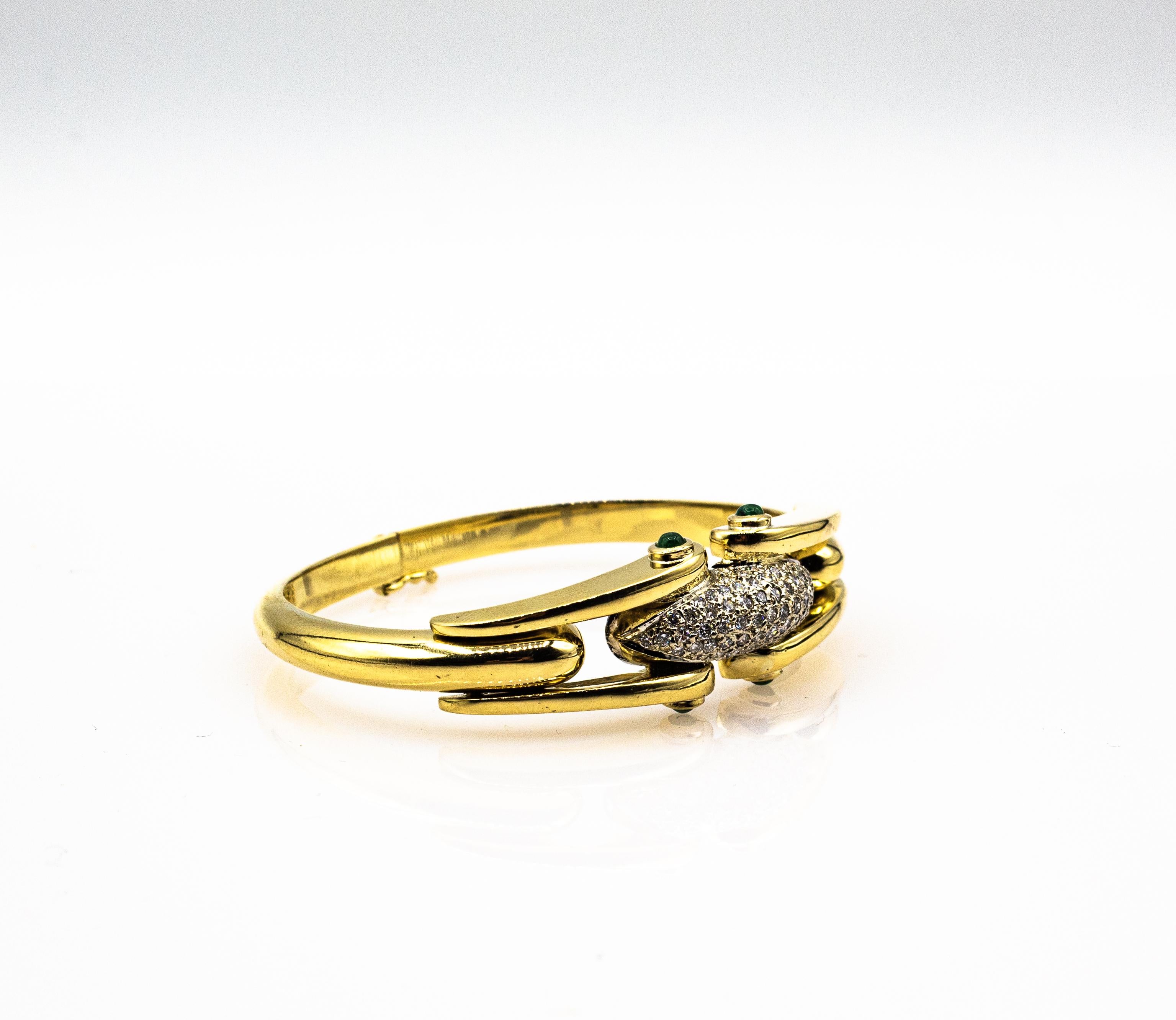 Gelbgold-Armband mit Klappverschluss im Art-déco-Stil mit weißem Diamanten im Brillantschliff und Smaragd für Damen oder Herren im Angebot