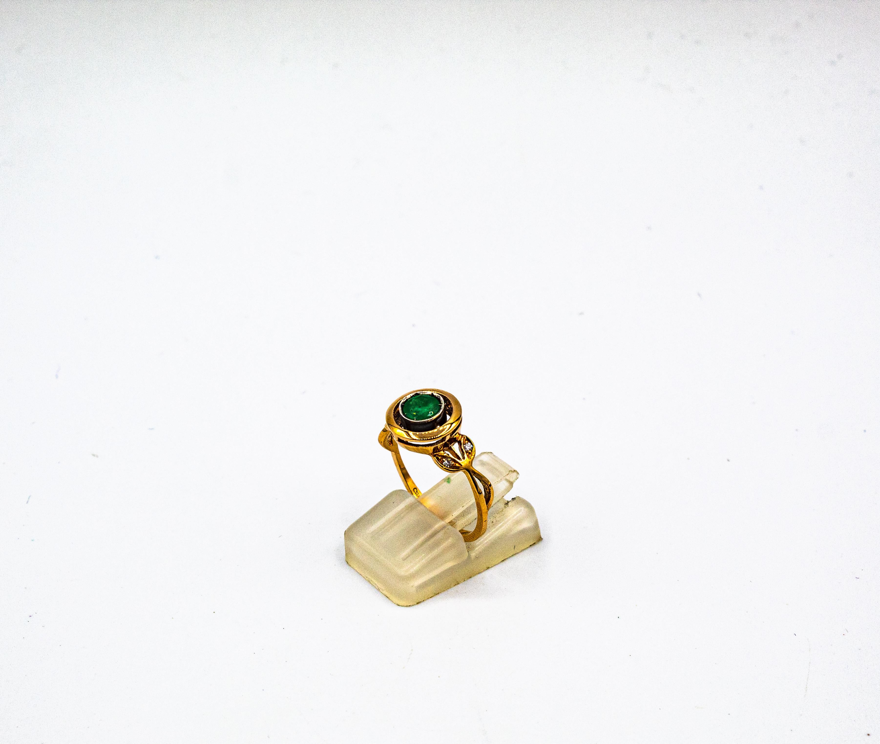 Anillo de Cóctel de Oro Amarillo Esmeralda con Diamantes de Corte Brillante Blanco Estilo Art Decó 5