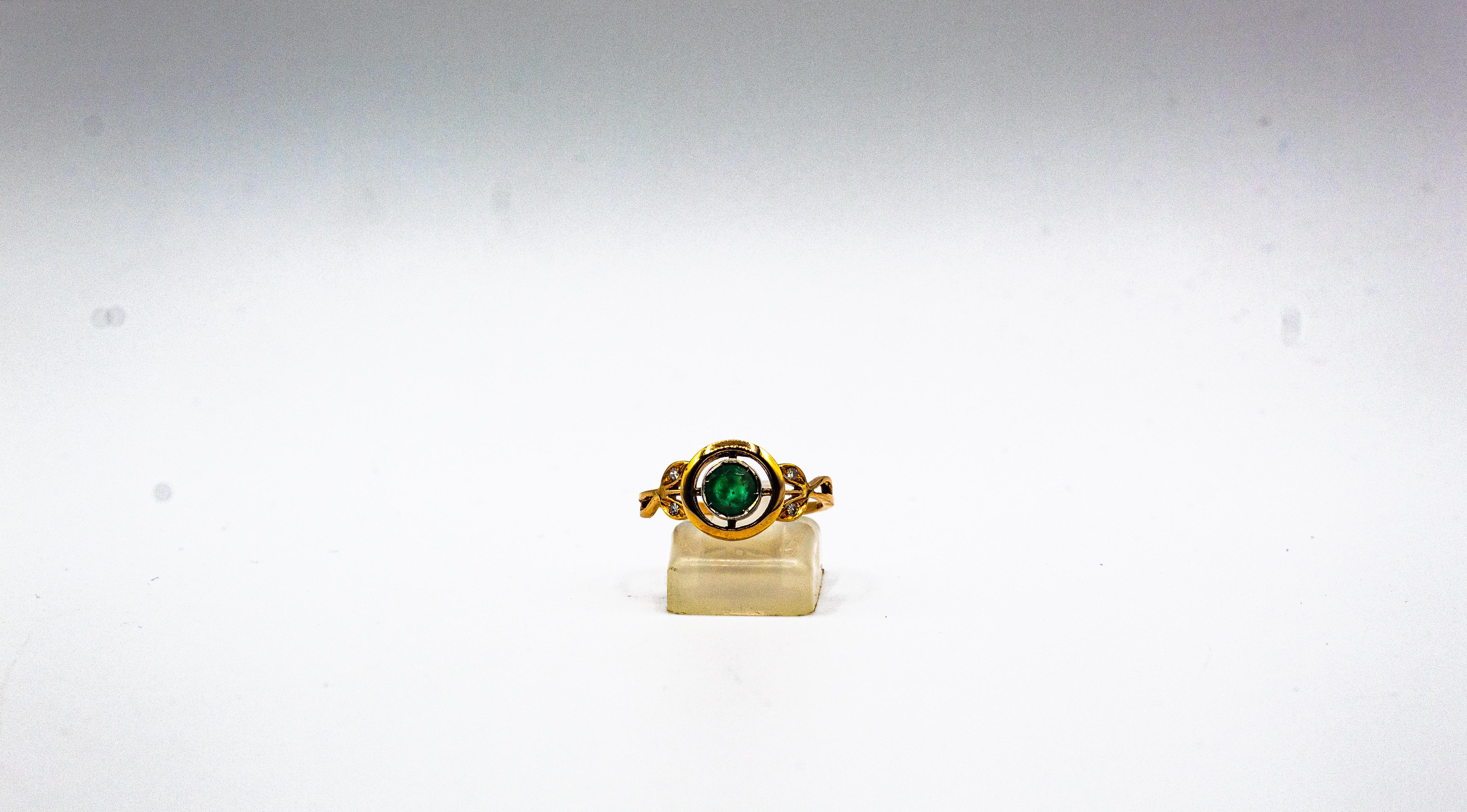 Art Deco Style White Brilliant Cut Diamond Emerald Yellow Gold Cocktail Ring For Sale 7