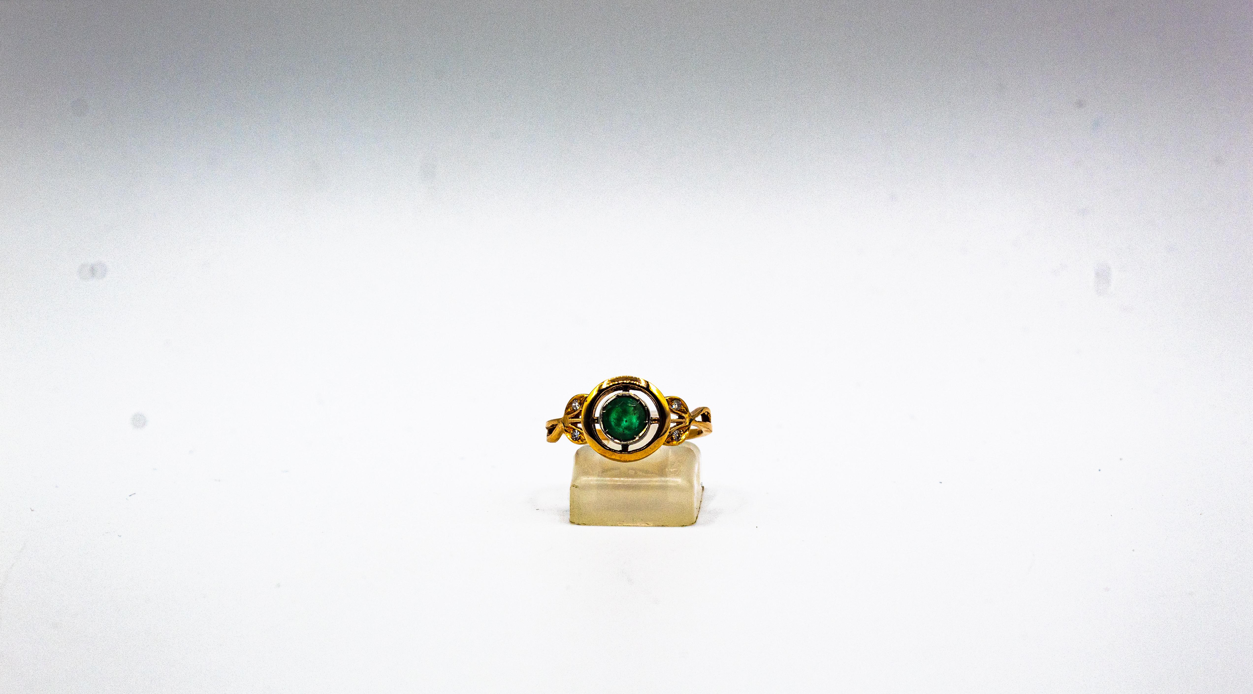 Art Deco Style White Brilliant Cut Diamond Emerald Yellow Gold Cocktail Ring 7