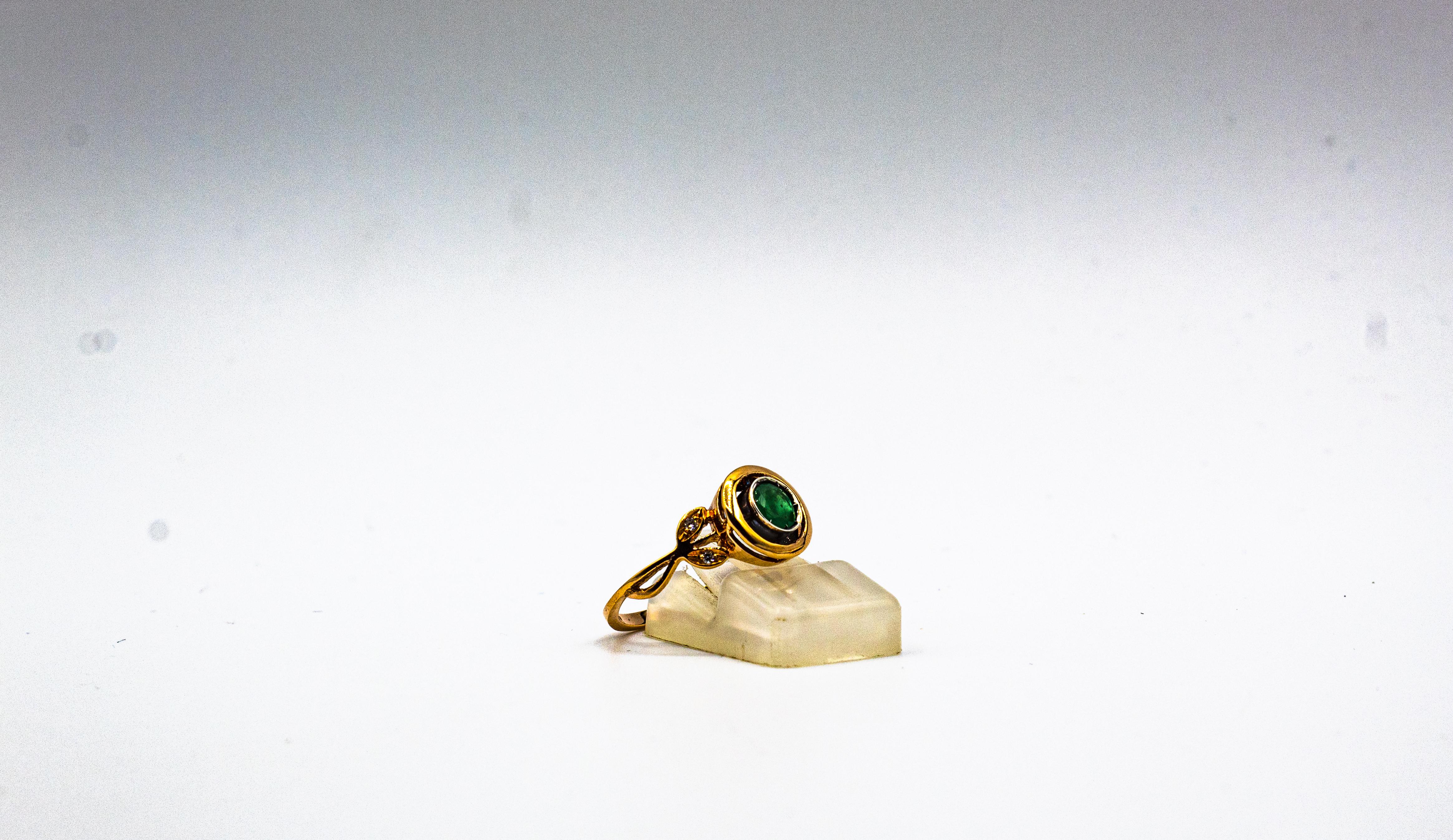 Art Deco Style White Brilliant Cut Diamond Emerald Yellow Gold Cocktail Ring 8