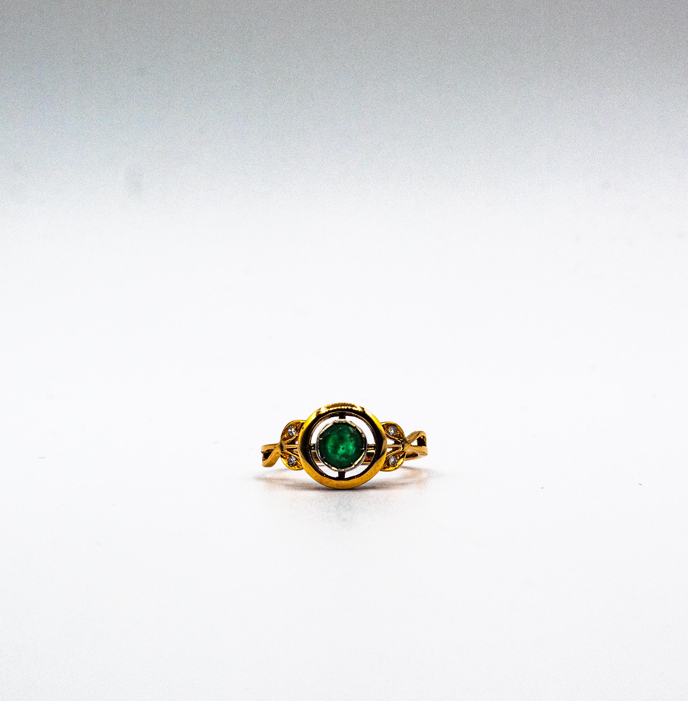 Anillo de Cóctel de Oro Amarillo Esmeralda con Diamantes de Corte Brillante Blanco Estilo Art Decó 8