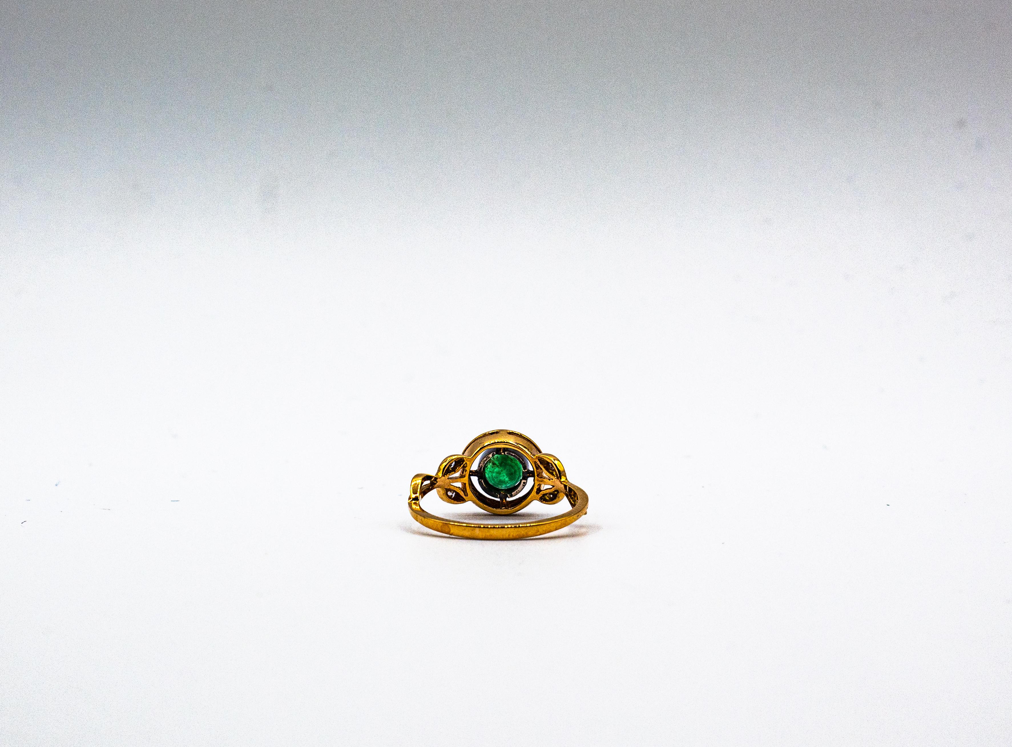 Art Deco Style White Brilliant Cut Diamond Emerald Yellow Gold Cocktail Ring For Sale 12