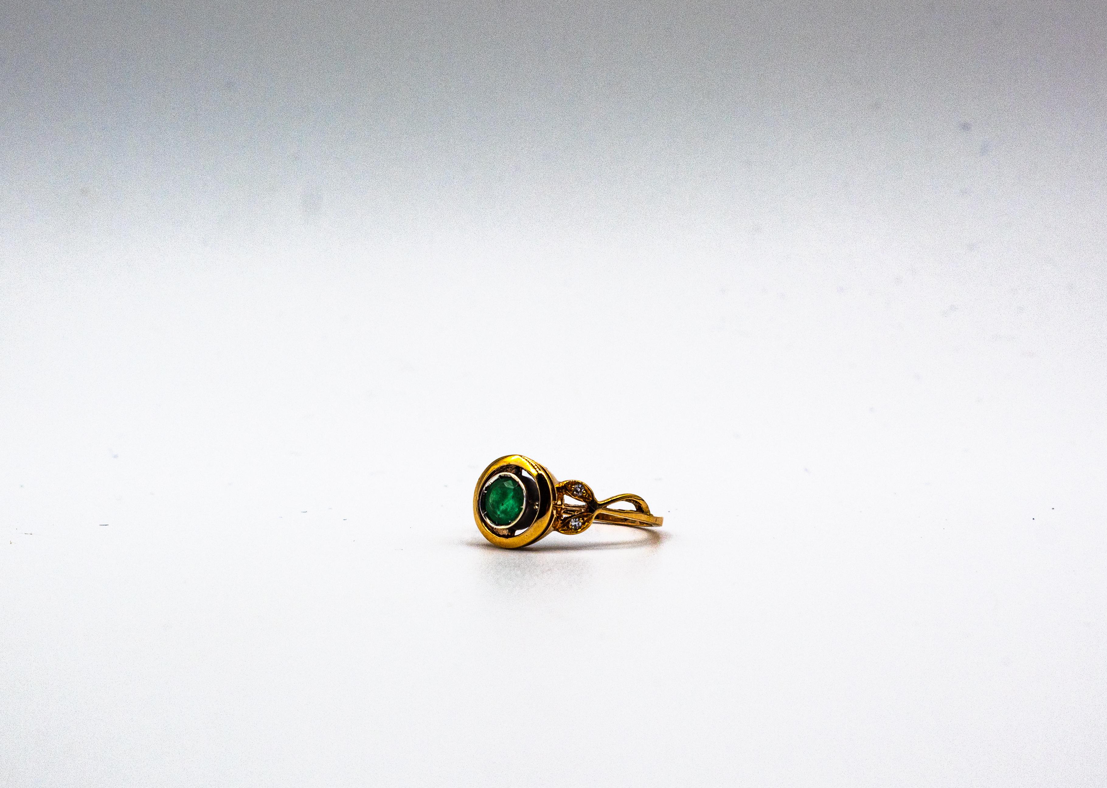 Art Deco Style White Brilliant Cut Diamond Emerald Yellow Gold Cocktail Ring For Sale 13