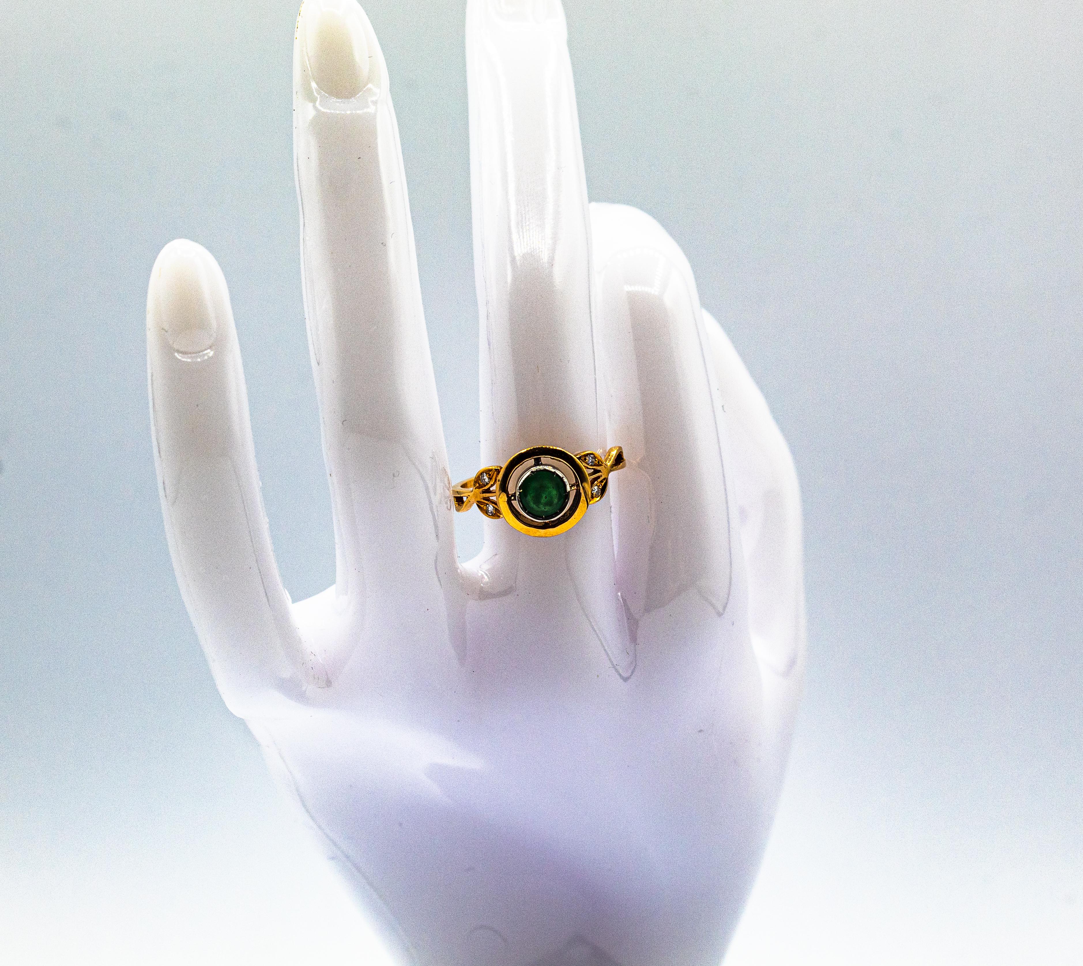 Art Deco Style White Brilliant Cut Diamond Emerald Yellow Gold Cocktail Ring For Sale 14