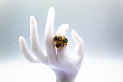 Art Deco Style White Brilliant Cut Diamond Emerald Yellow Gold Cocktail Ring