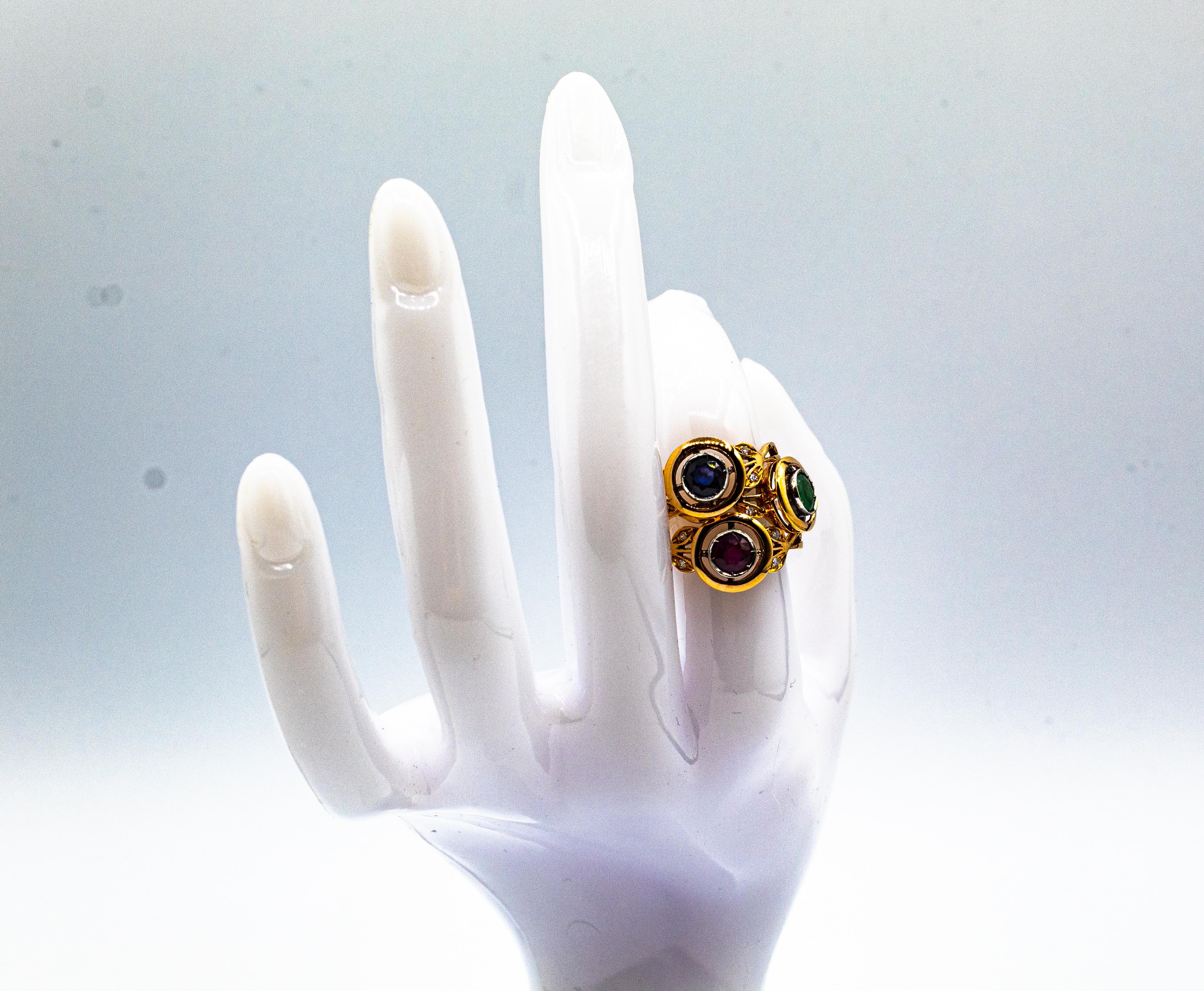 Art Deco Style White Brilliant Cut Diamond Emerald Yellow Gold Cocktail Ring For Sale 1