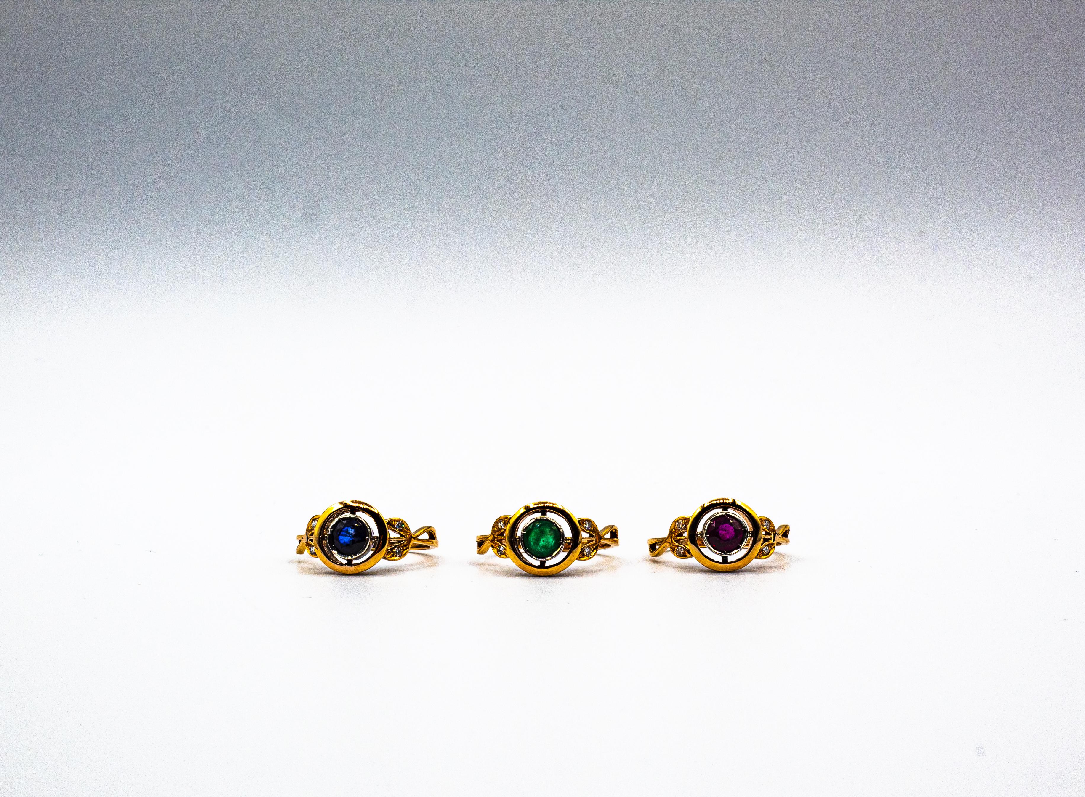 Art Deco Style White Brilliant Cut Diamond Emerald Yellow Gold Cocktail Ring For Sale 2